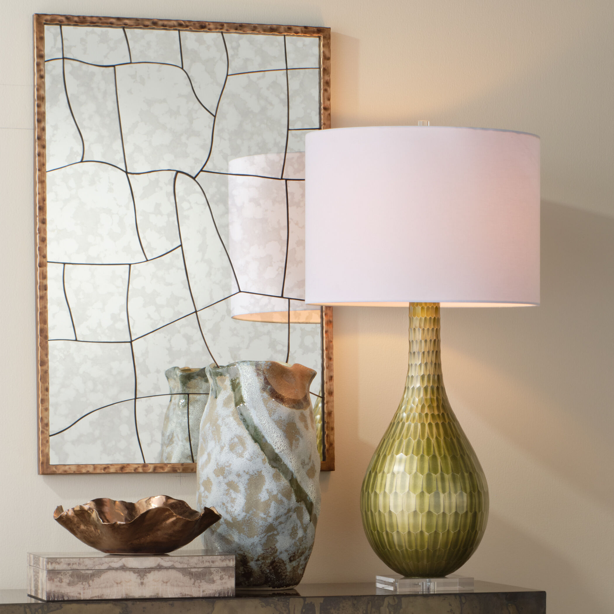 Serpentine 30.5 inch 150 watt Chartreuse Etched Table Lamp Portable Light, Inline