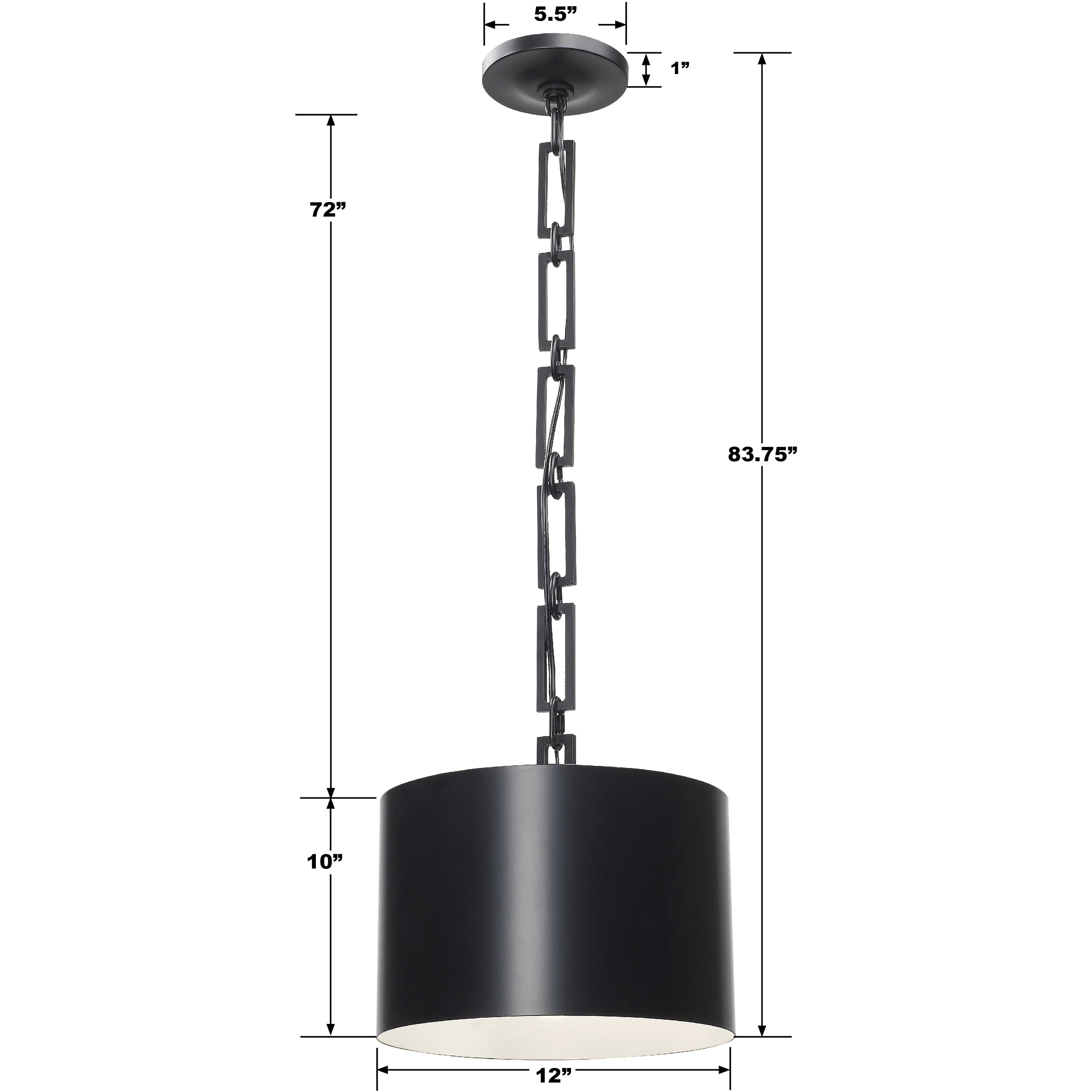 Alston 1 Light 12 inch Matte Black and White Mini Pendant Ceiling Light in Matte Black with White