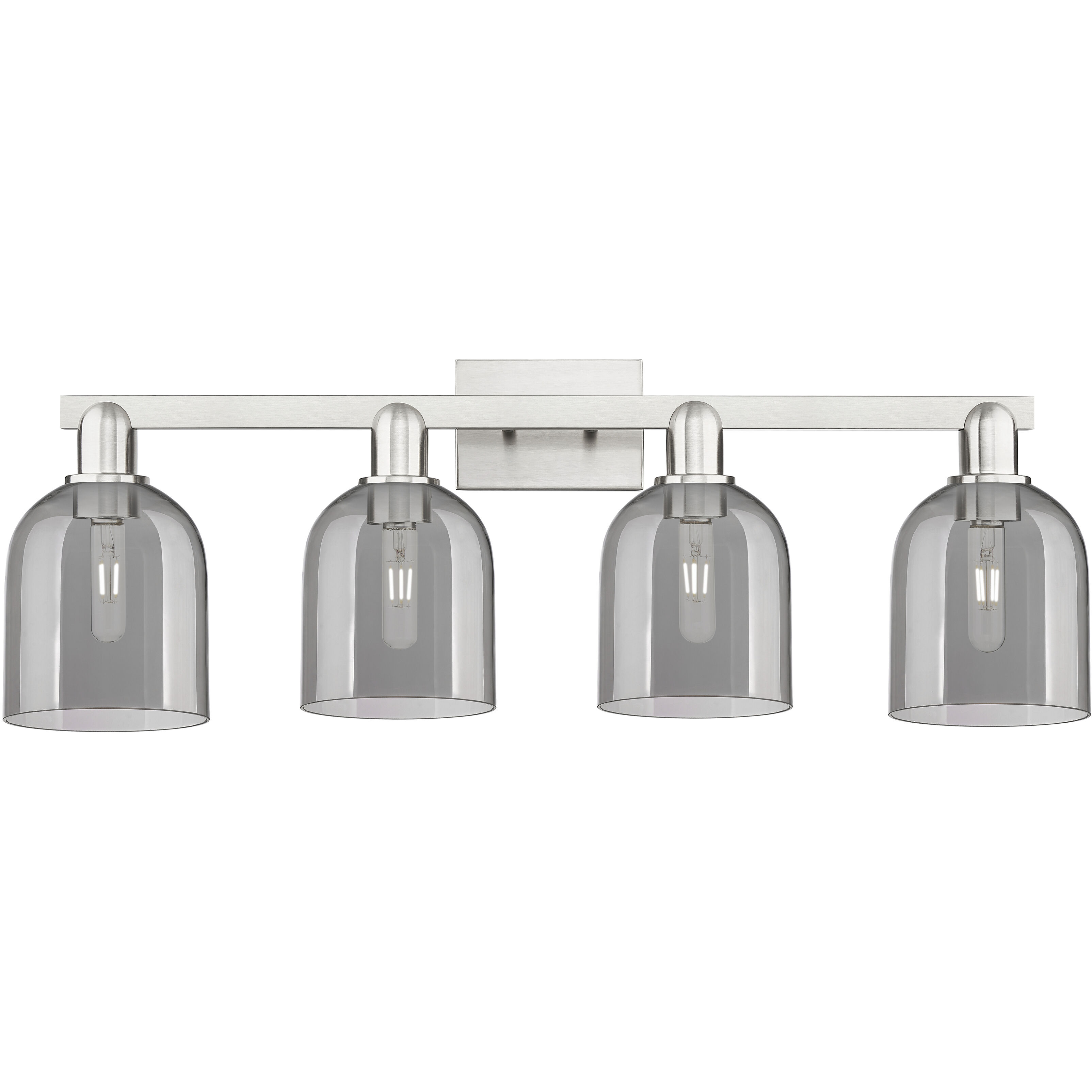 Arcadia Bella 4 Light 32.5 inch Brushed Satin Nickel Bath Vanity Light Wall Light in Light Smoke Glass