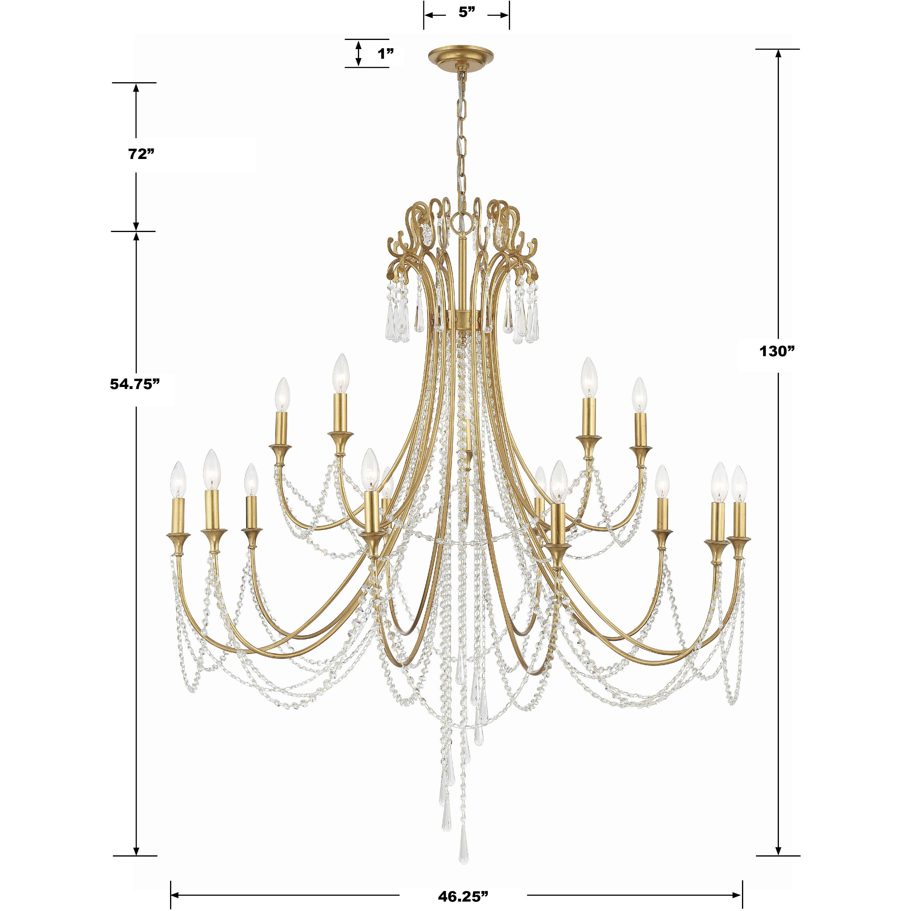 Arcadia 15 Light 46.25 inch Antique Gold Chandelier Ceiling Light