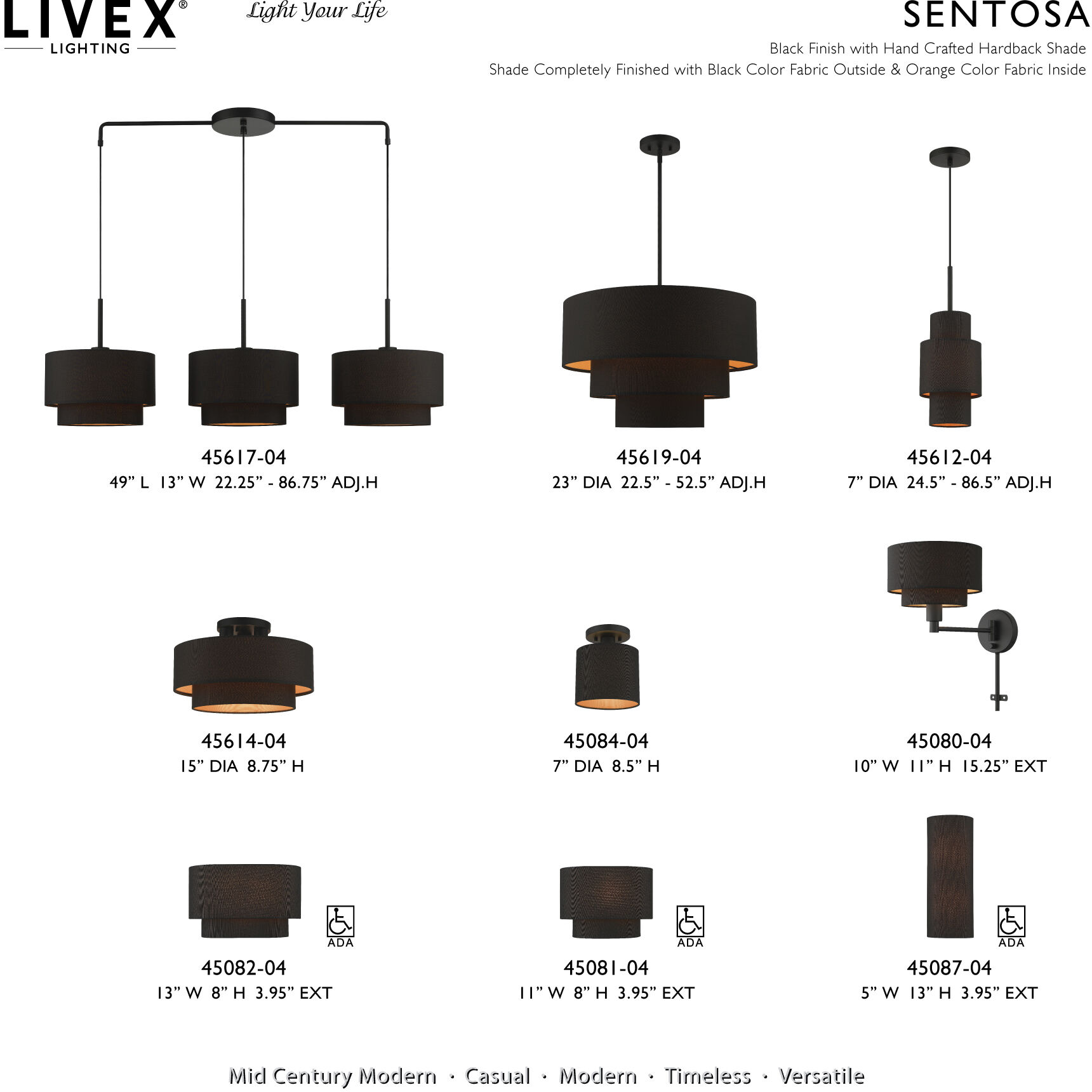 Sentosa 1 Light 7 inch Black Pendant Ceiling Light