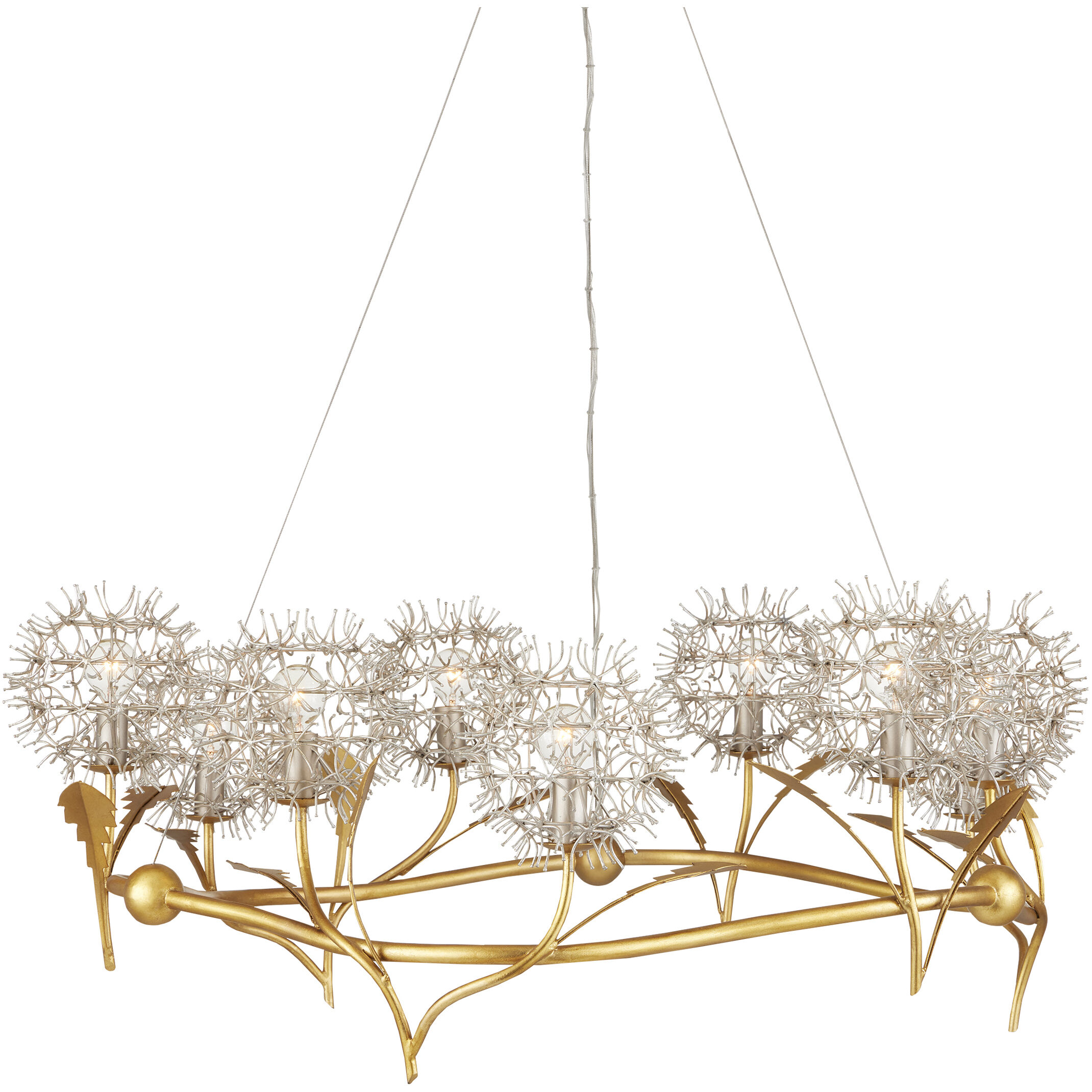 Dandelion 9 Light 38.5 inch Silver and Contemporary Gold Leaf Chandelier Ceiling Light