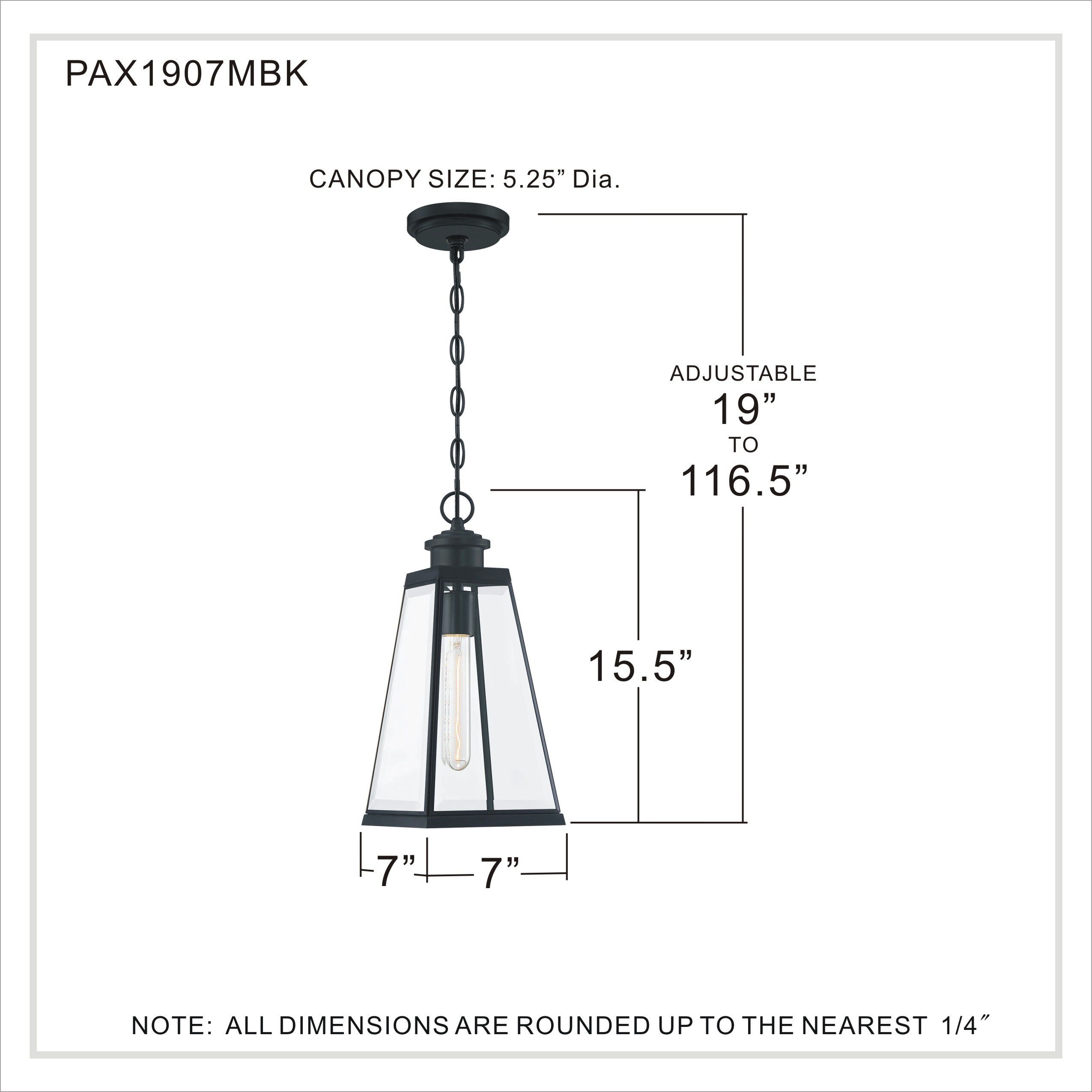 Paxton 1 Light 7 inch Matte Black Outdoor Hanging Lantern