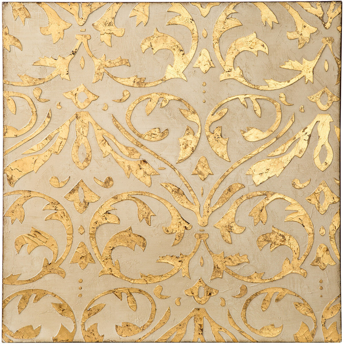 Damask Trefoil Ivory and Gold Canvas Wall Art, Varaluz Casa