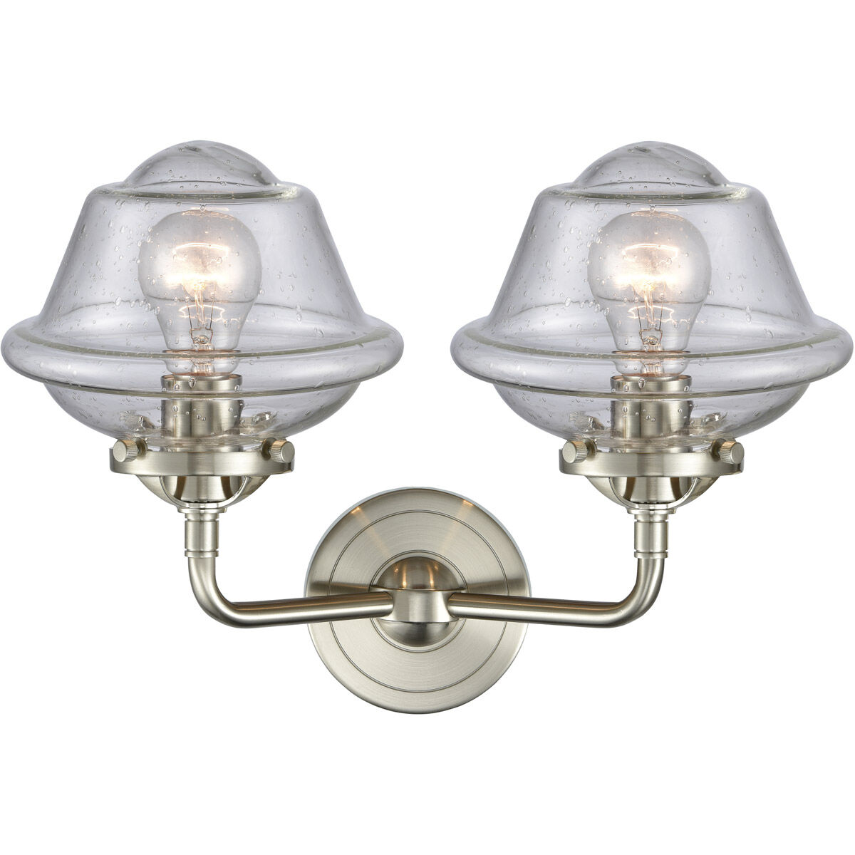 Nouveau Small Oxford 2 Light 16 inch Brushed Satin Nickel Bath Vanity Light Wall Light in Seedy Glass, Nouveau