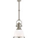 Chapman & Myers Country Industrial 1 Light 14 inch Polished Nickel Pendant Ceiling Light in White Glass, Small