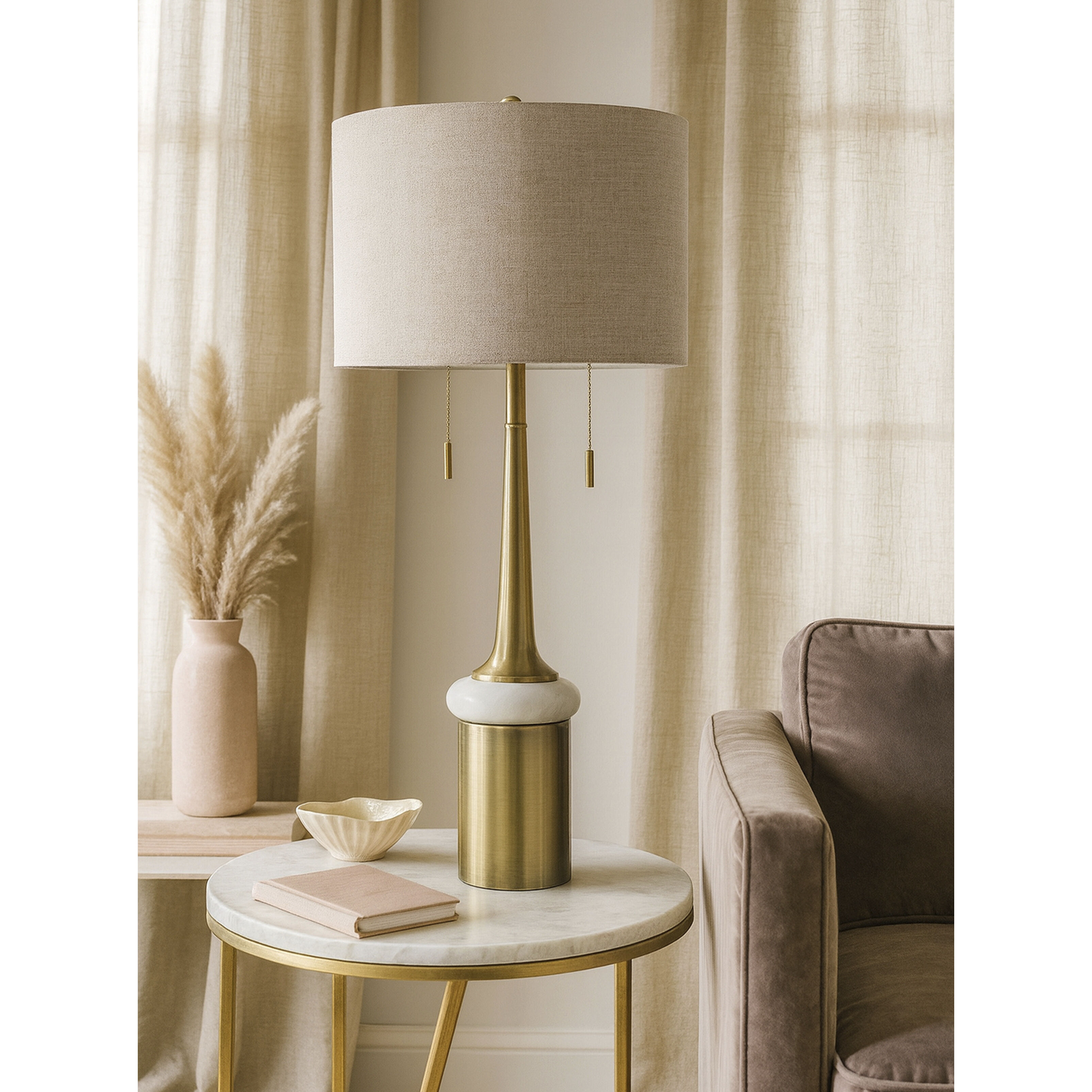 Cameron 34.25 inch 60.00 watt Brass and White Table Lamp Portable Light