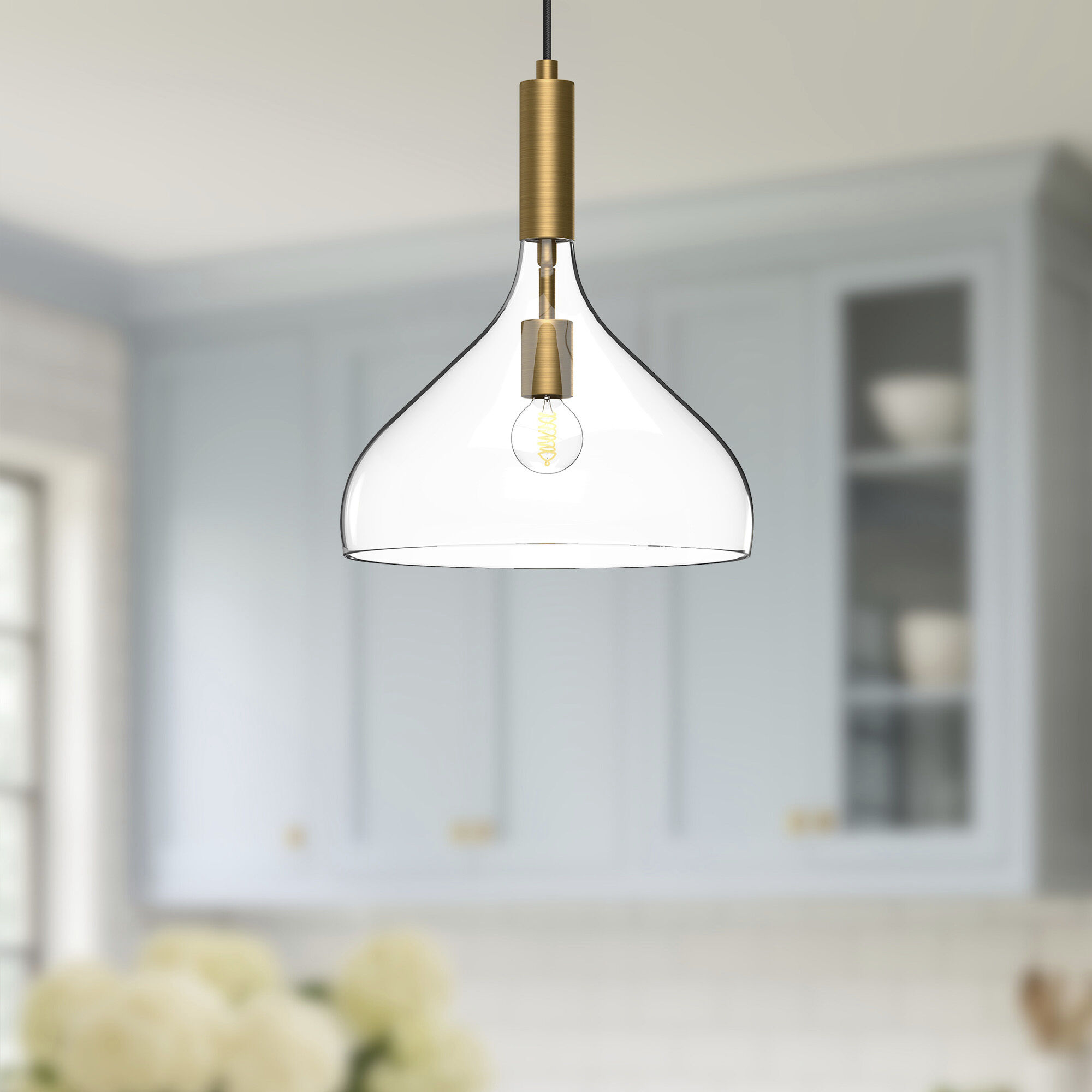 Alora Mood Belleview Pendant Ceiling Light in Aged Gold, Clear Glass