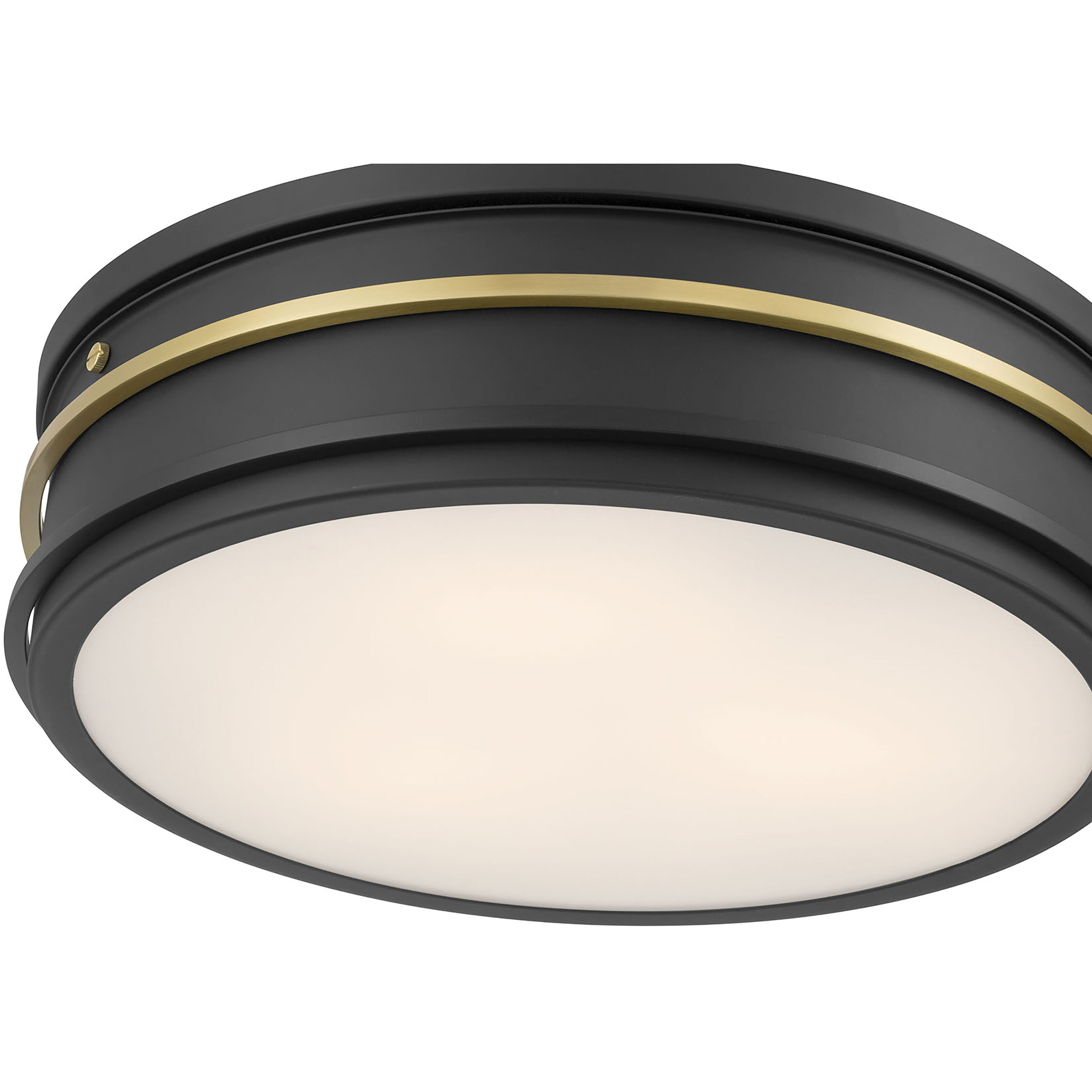 Stralara LED 16 inch Matte Black and Vintage Brass Flush Mount Ceiling Light