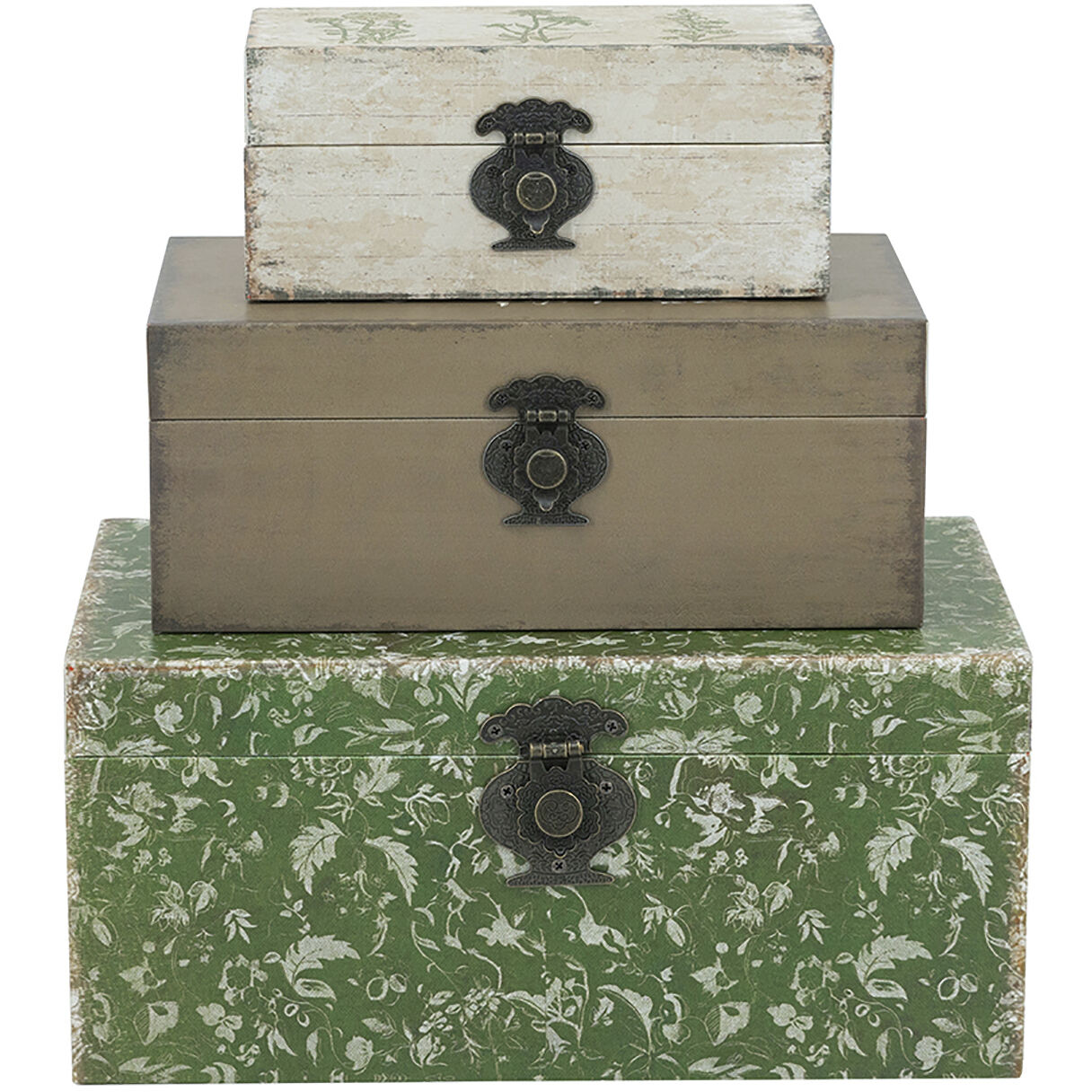 Anita Textured White/Brown/Green Decorative Boxes, Set of 3