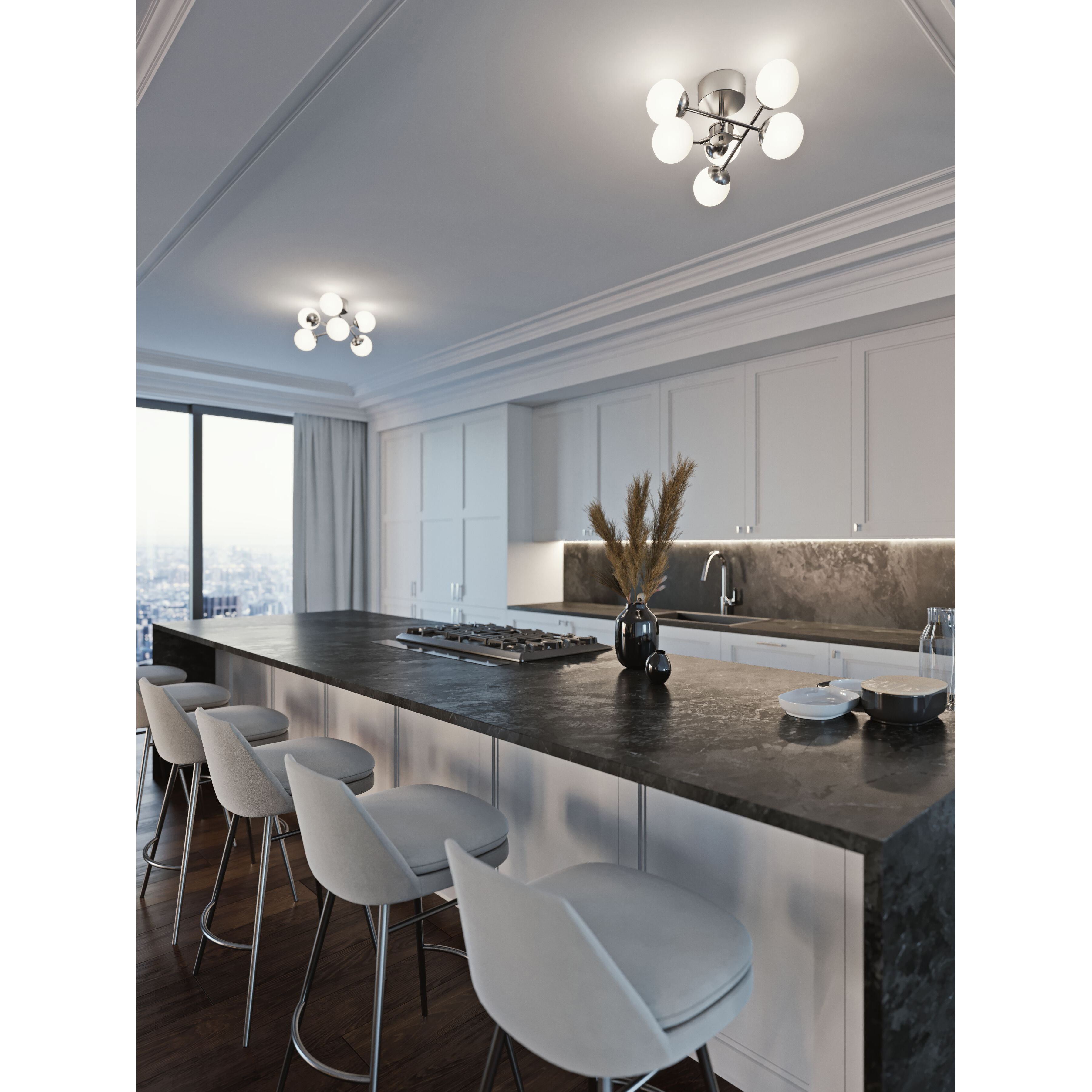 Pearl 5 Light 15.86 inch Satin Nickel Semi-Flush Mount Ceiling Light