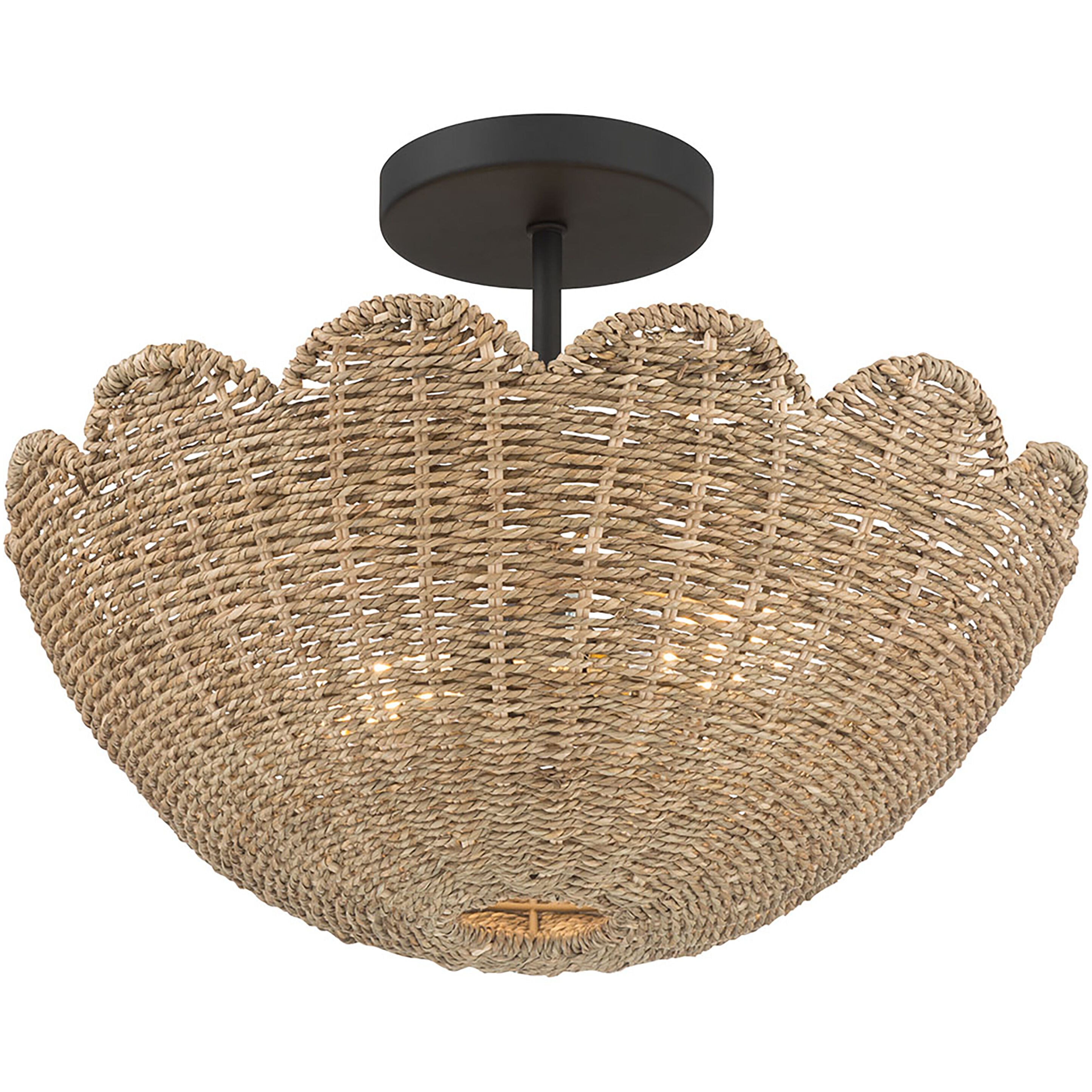 Malura 2 Light 16 inch Matte Black Semi-Flush Mount Ceiling Light