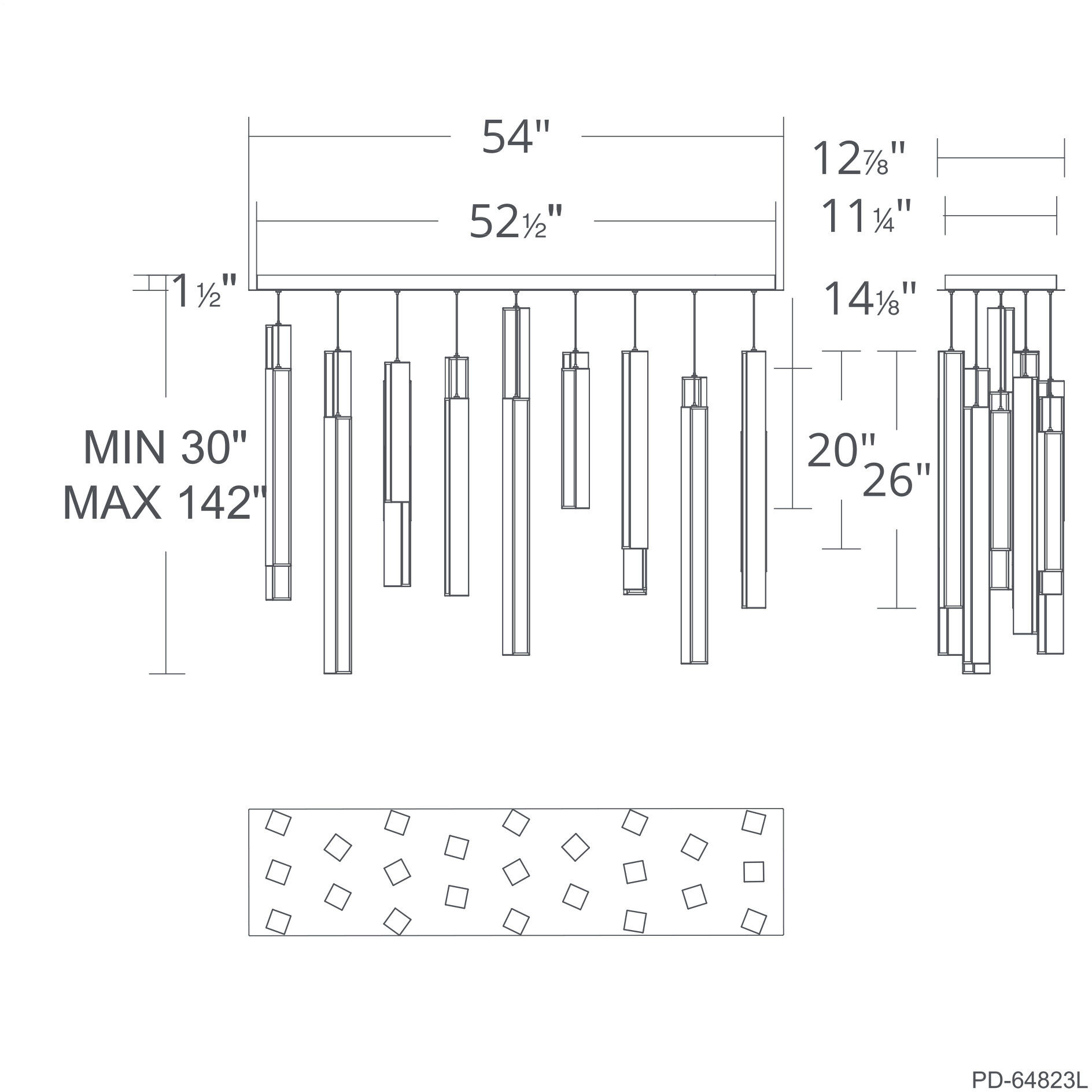 Chaos 23 Light 54 inch Black Aged Brass Linear Pendant Ceiling Light