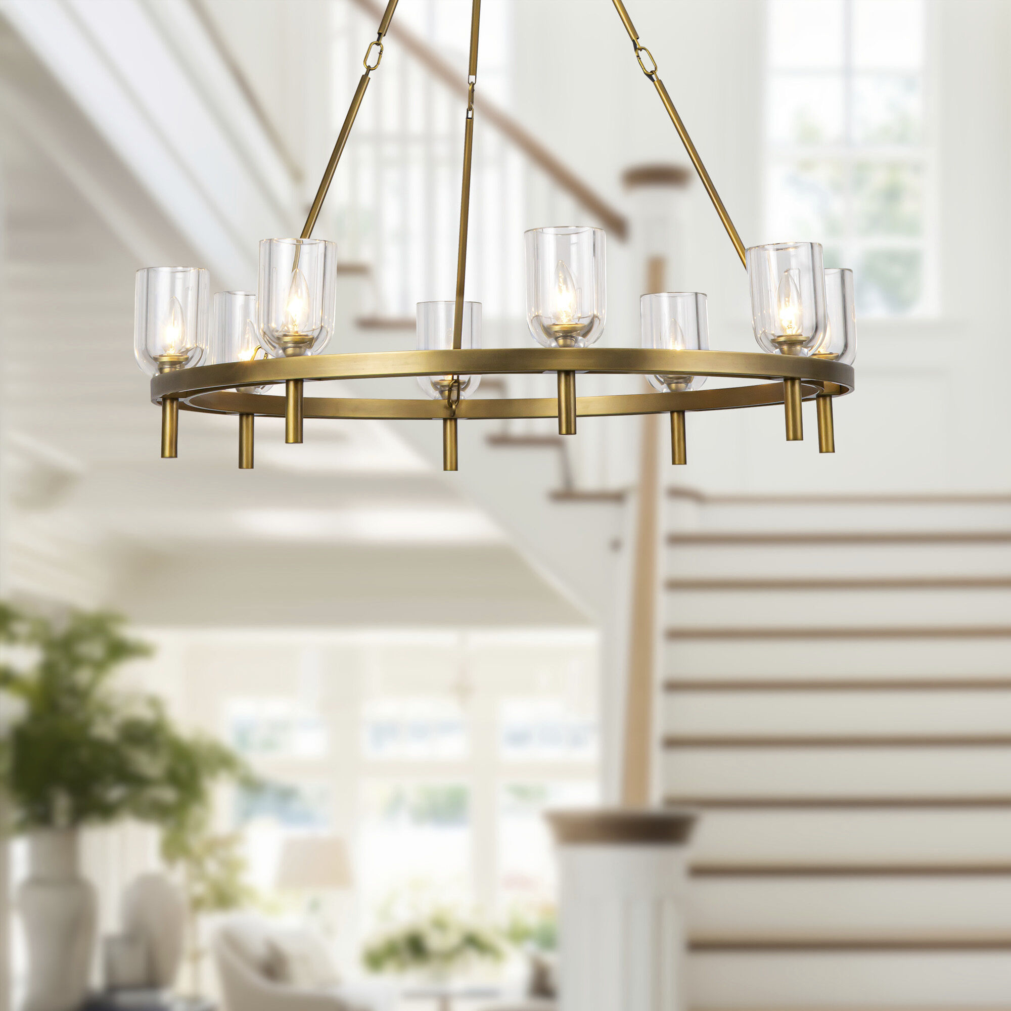 Lucian 8 Light 36.13 inch Vintage Brass/Clear Crystal Chandelier Ceiling Light in Clear Glass