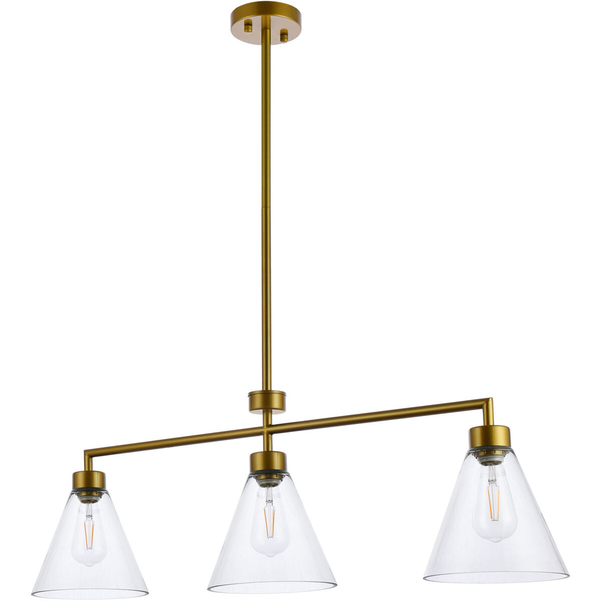 Mera 3 Light 38 inch Brass Linear Pendant Ceiling Light
