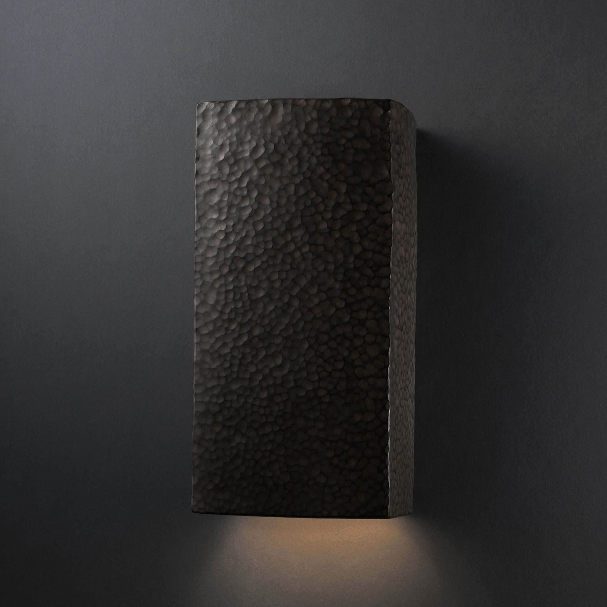 Ambiance Rectangle LED 13.5 inch Hammered Iron Outdoor Wall Sconce, Large