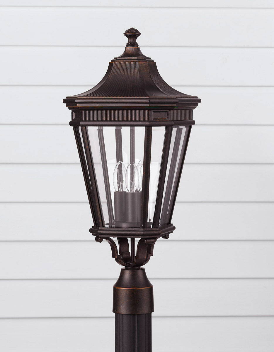 Cotswold Lane 3 Light 22.5 inch Grecian Bronze Outdoor Post Lantern, Small