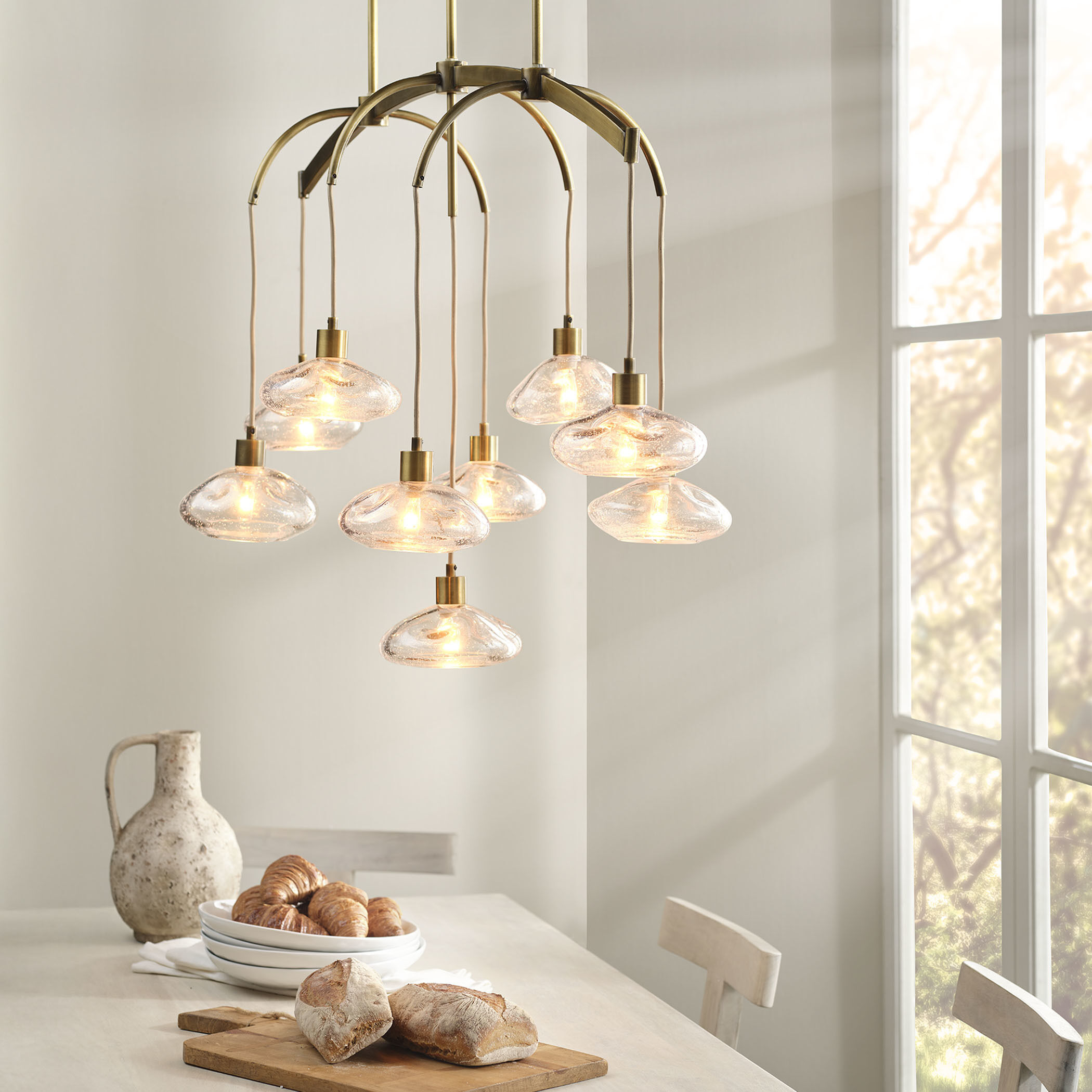 Reservoir LED 42 inch Antique Brass Chandelier Ceiling Light, Inline