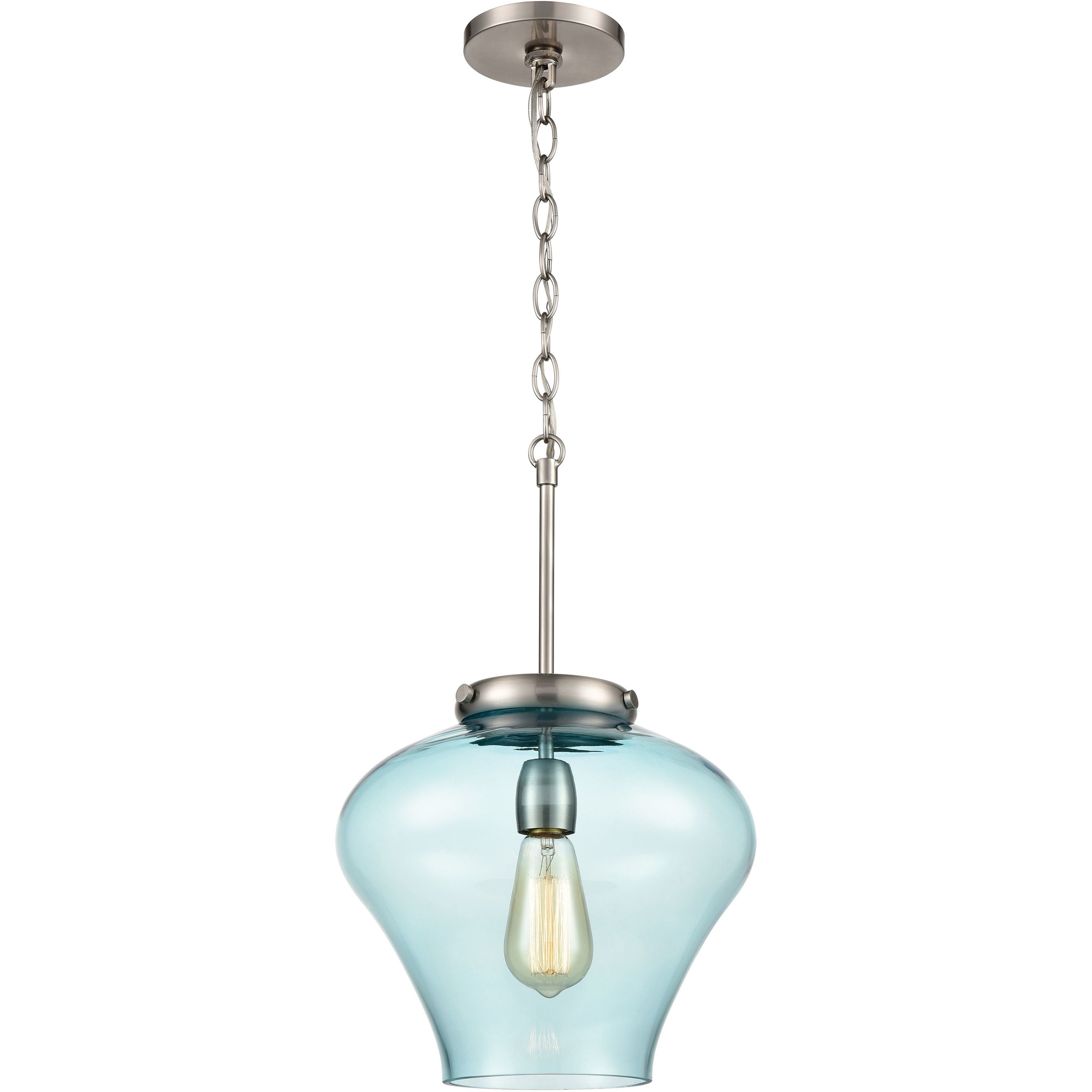 Amore 1 Light 12 inch Light Blue with Satin Nickel Pendant Ceiling Light