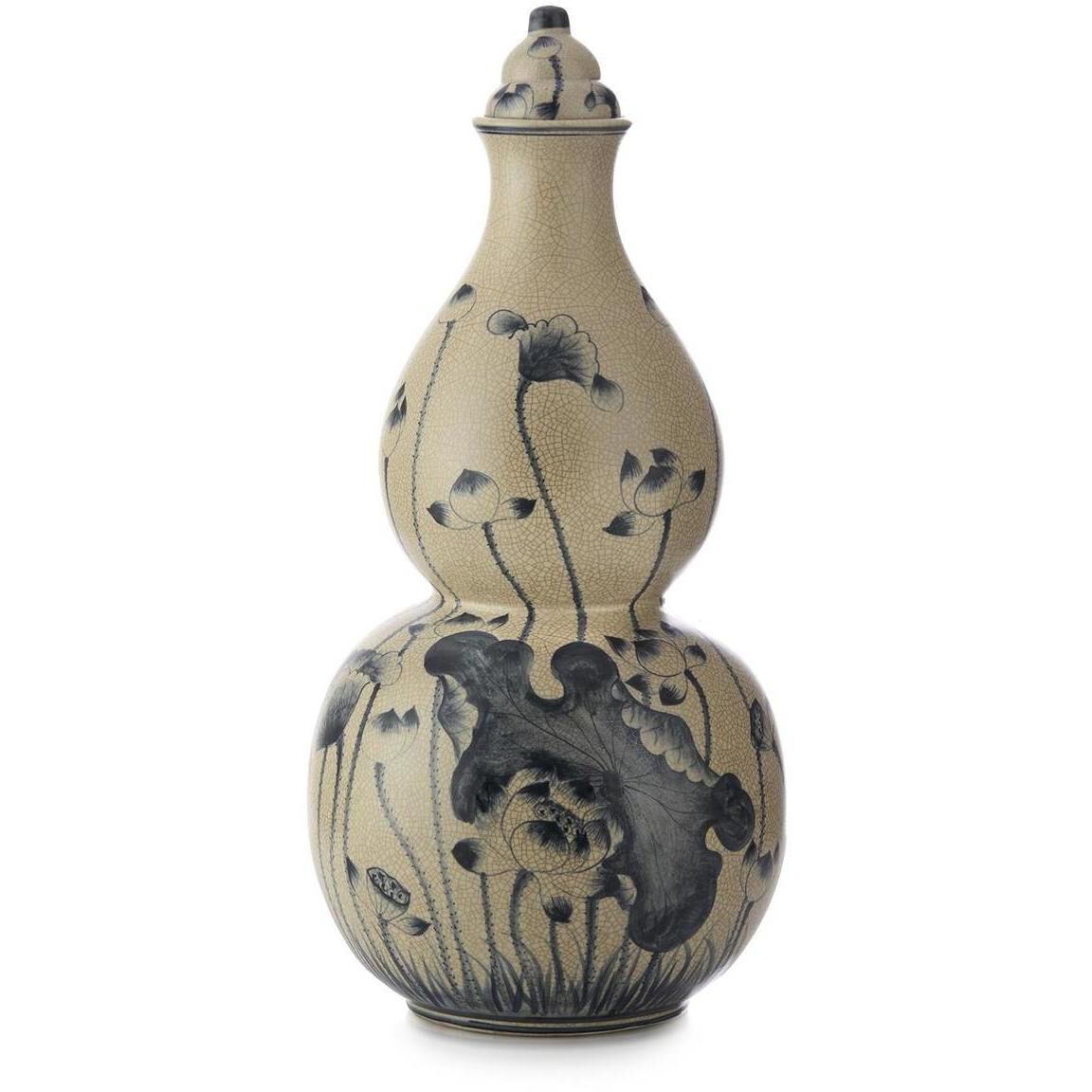 Lidded Blue Lotus 26.5 X 12.5 inch Jar