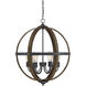 Farmhouse 6 Light 24 inch Wood with Black Pendant Ceiling Light