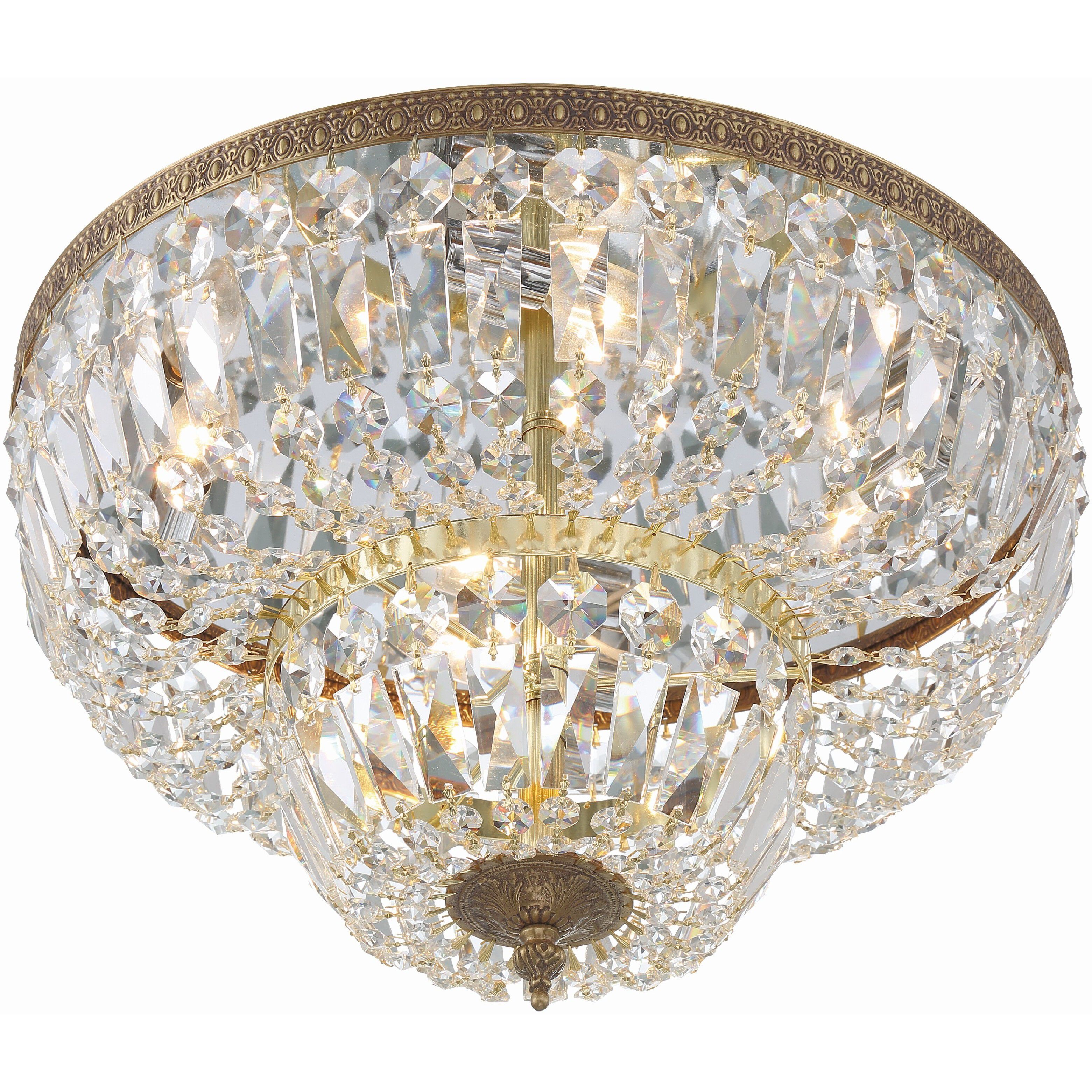 Waltham 4 Light 18 inch Olde Brass Flush Ceiling Light in Clear Spectra