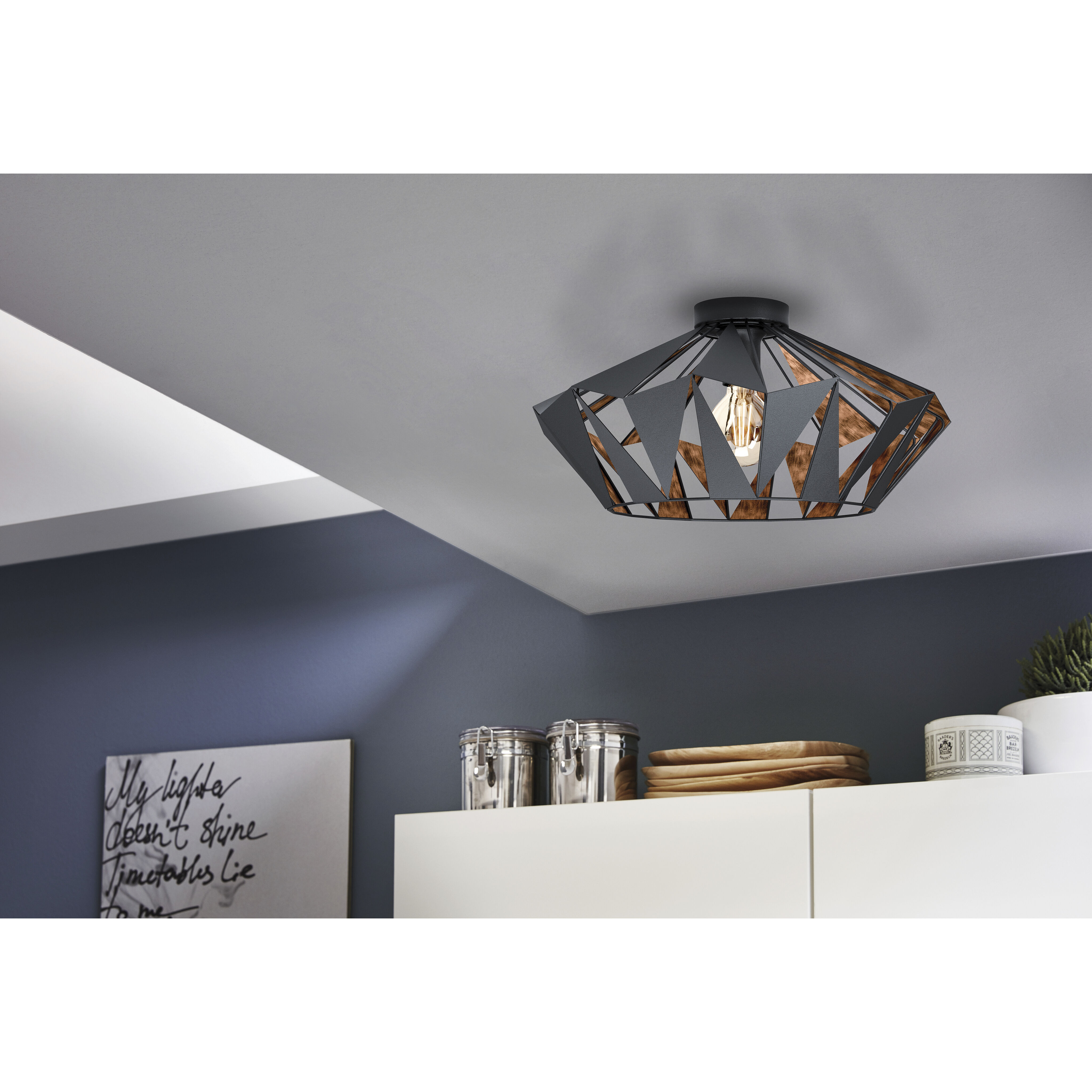 Carlton 1 Light 18.54 inch Matte Black and Copper Flush Mount Ceiling Light