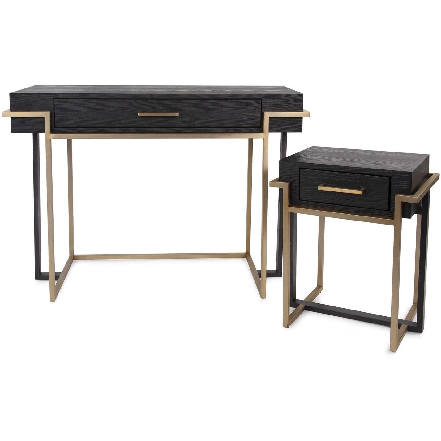 Evora 23.5 X 20 inch Matte Black and Gold Side Table
