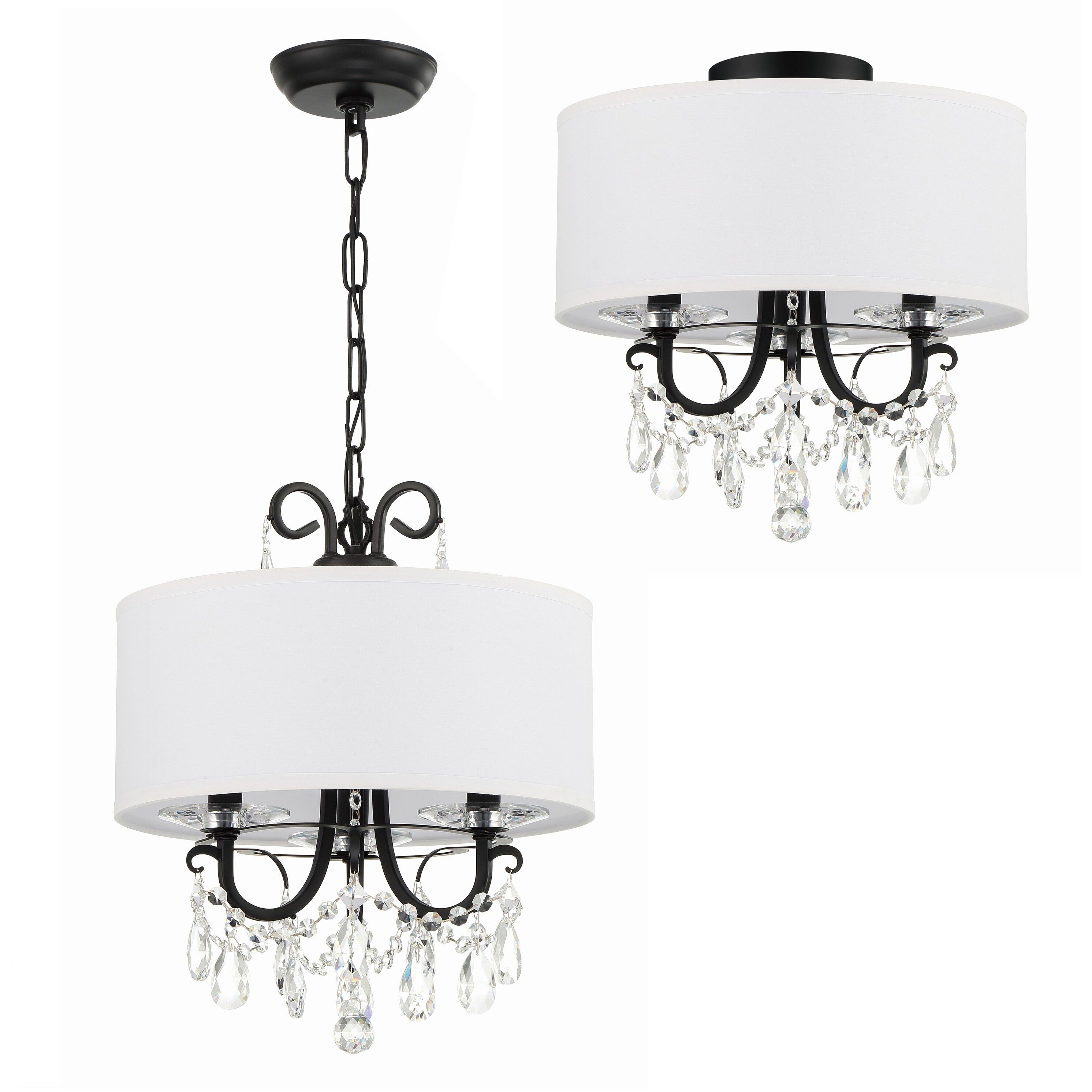 Othello 3 Light 14 inch Matte Black Semi Flush Ceiling Light