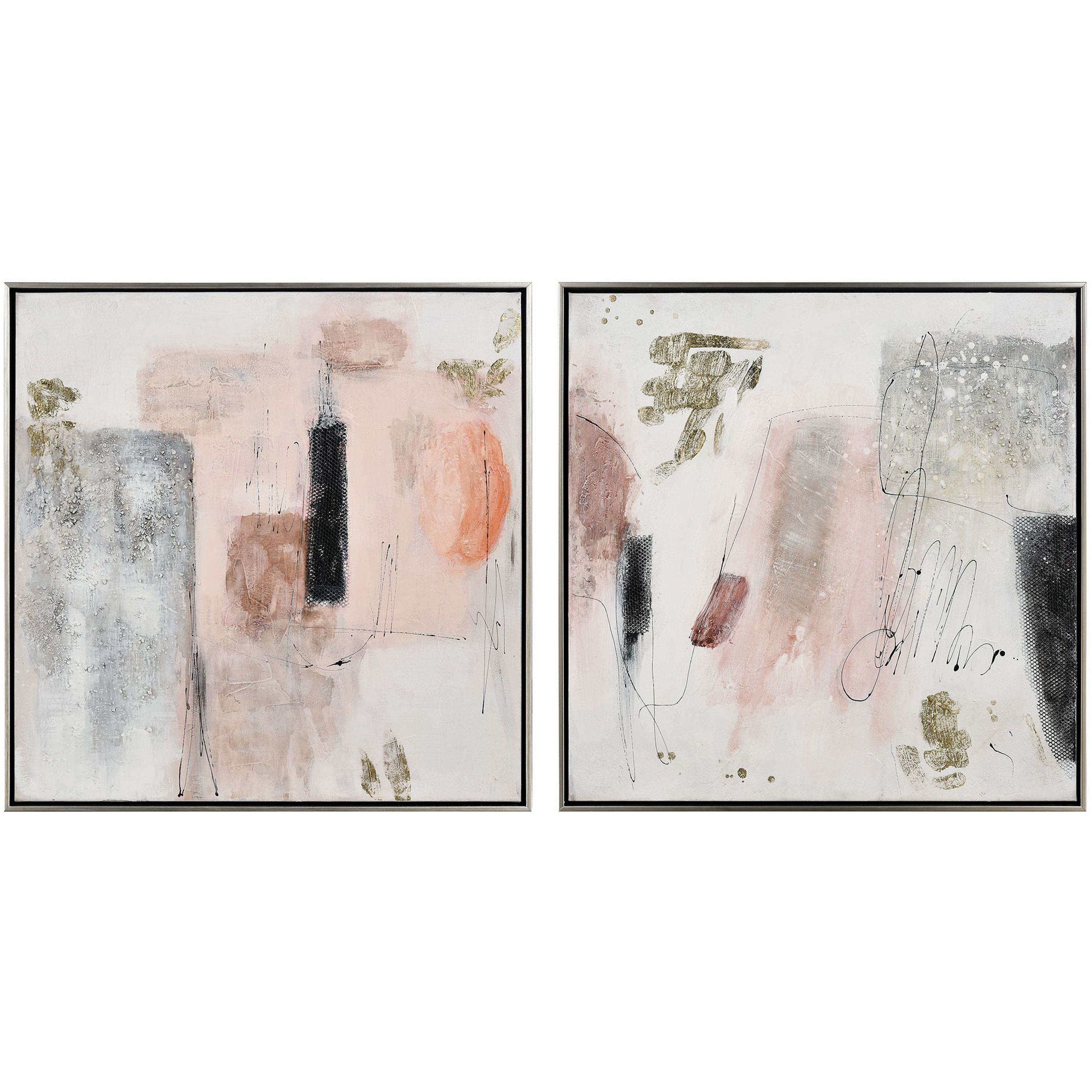 Modern Blush II White with Light Pink and Champagne Silver Framed Wall Art