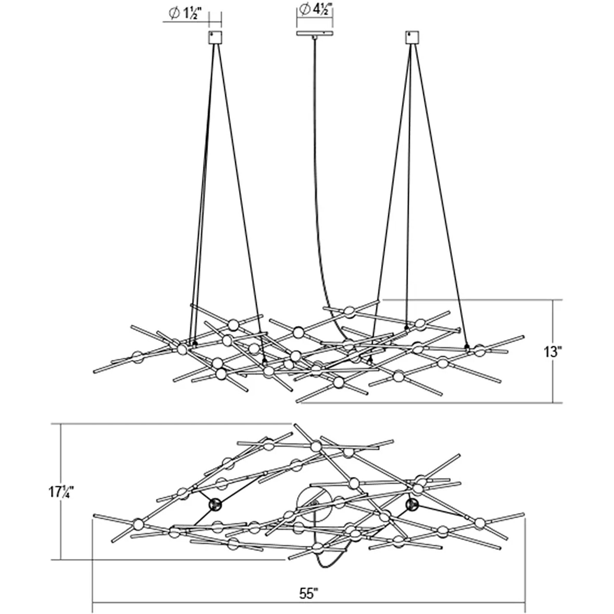 Constellation Ursa Minor LED 55 inch Satin Nickel Chandelier Ceiling Light in 3000K, White Optical Acrylic, 10 FT. Cord
