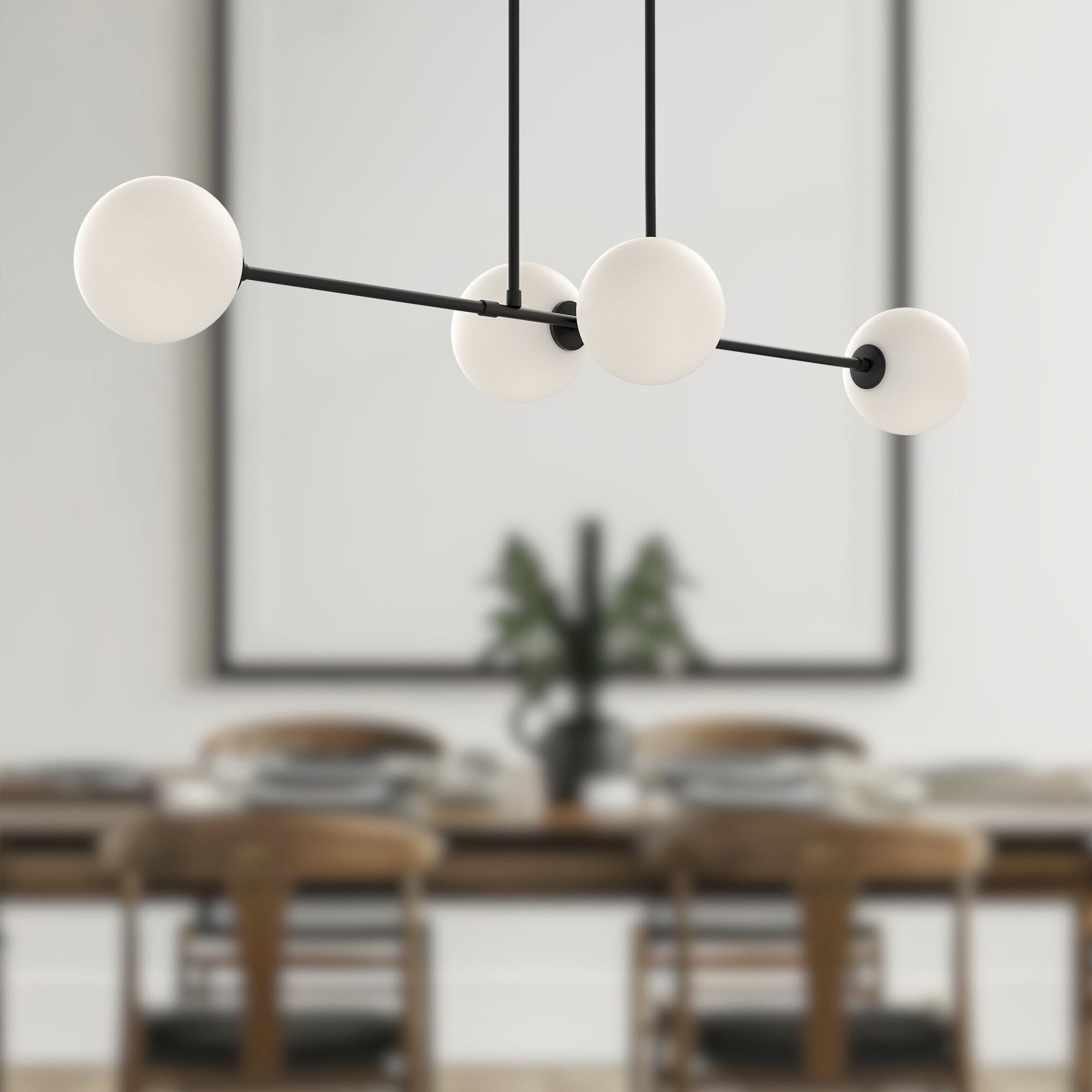 Alora Mood Cassia 4 Light 48 inch Matte Black/Opal Matte Glass Linear Pendant Ceiling Light in Matte Opal Glass
