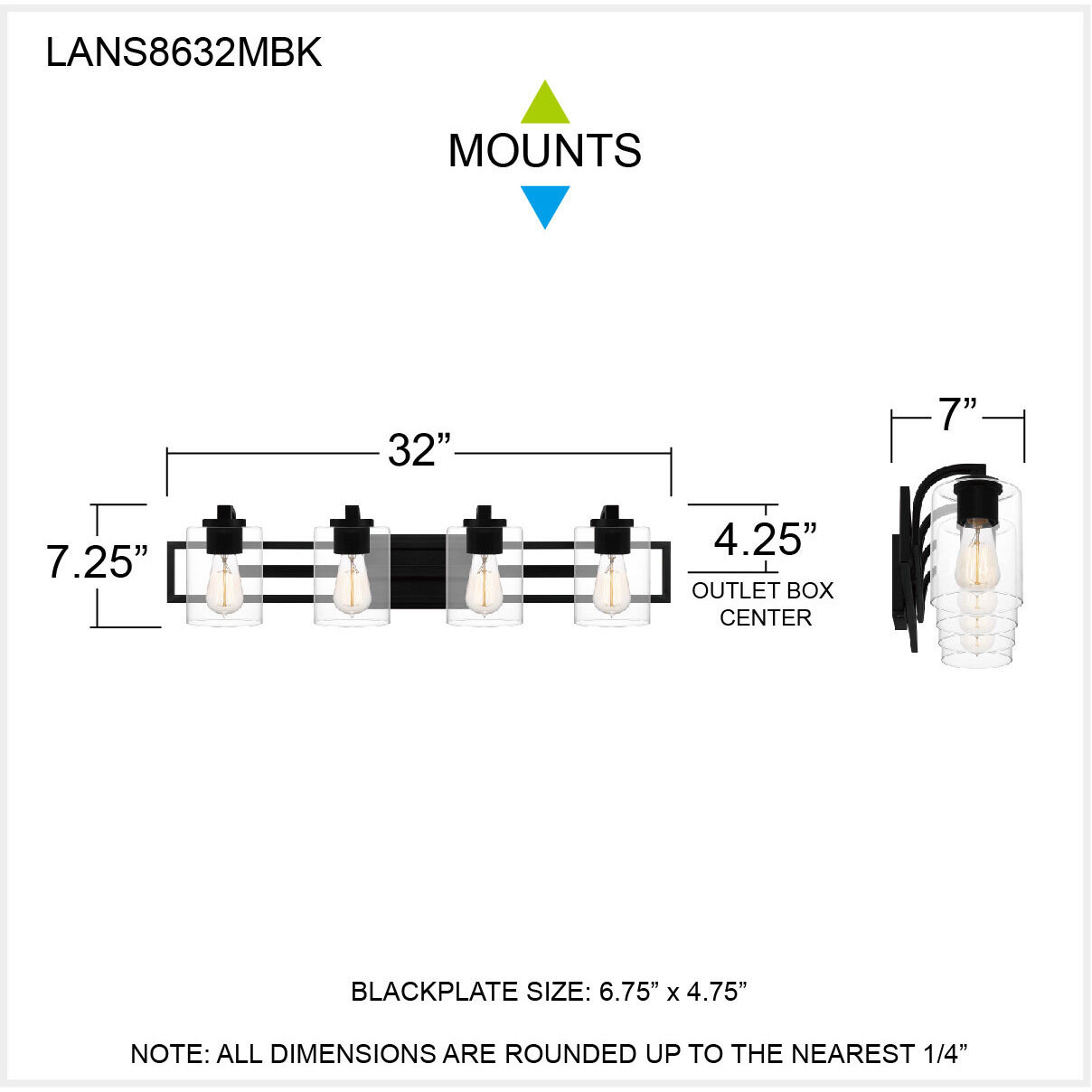 Lansdowne 4 Light 32 inch Matte Black Bath Light Wall Light