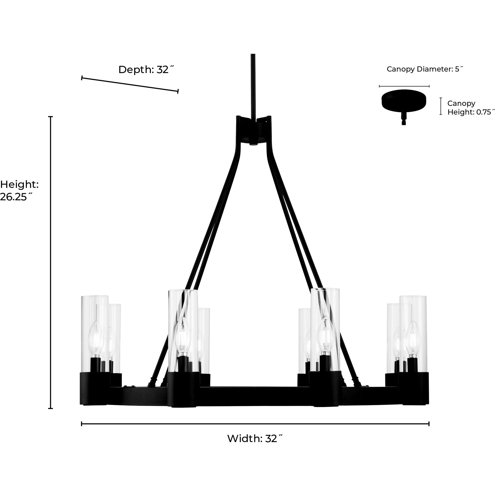 Evandrel 8 Light 32 inch Matte Black Chandelier Ceiling Light
