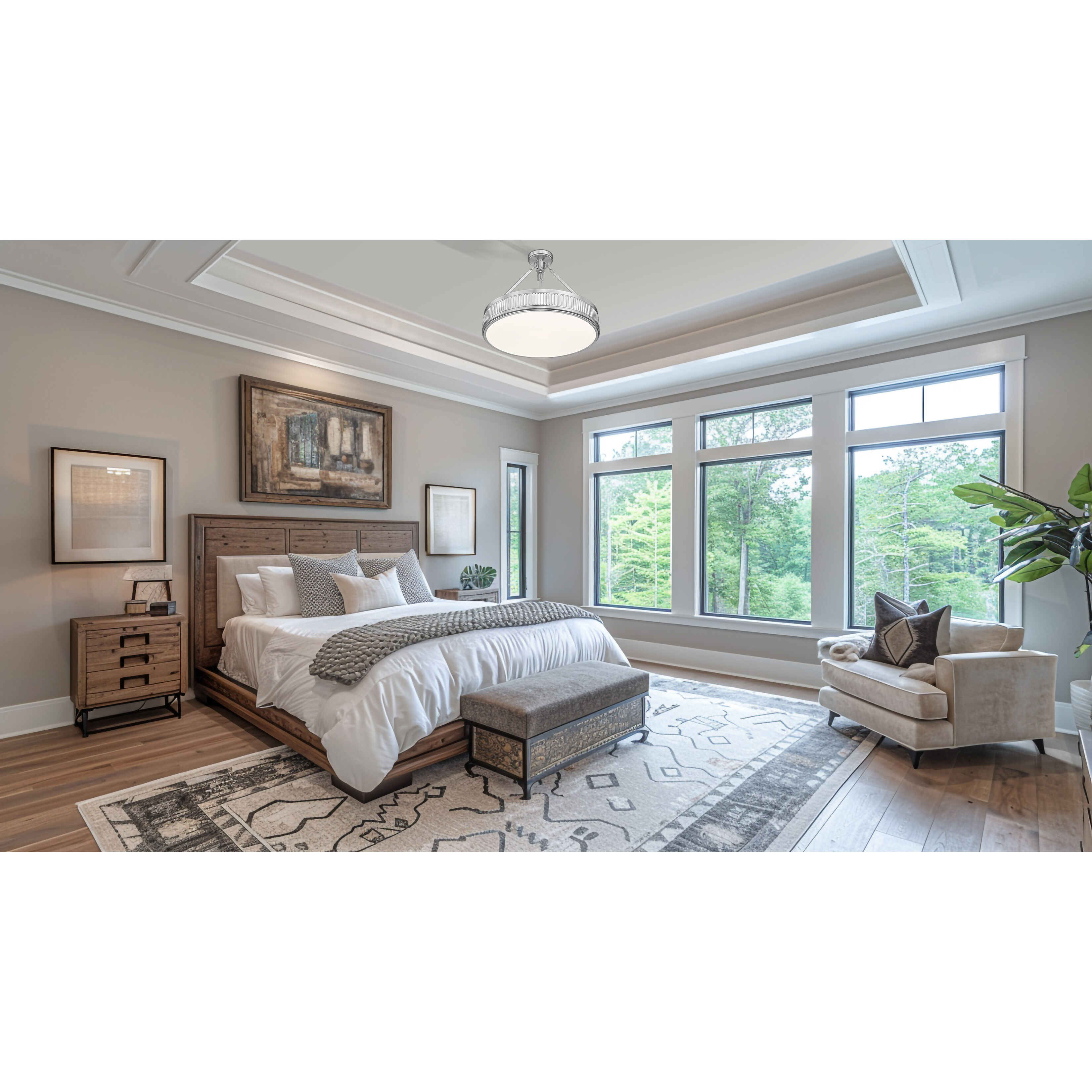 Quinn LED 22 inch Satin Nickel Semi Flush Mount Ceiling Light