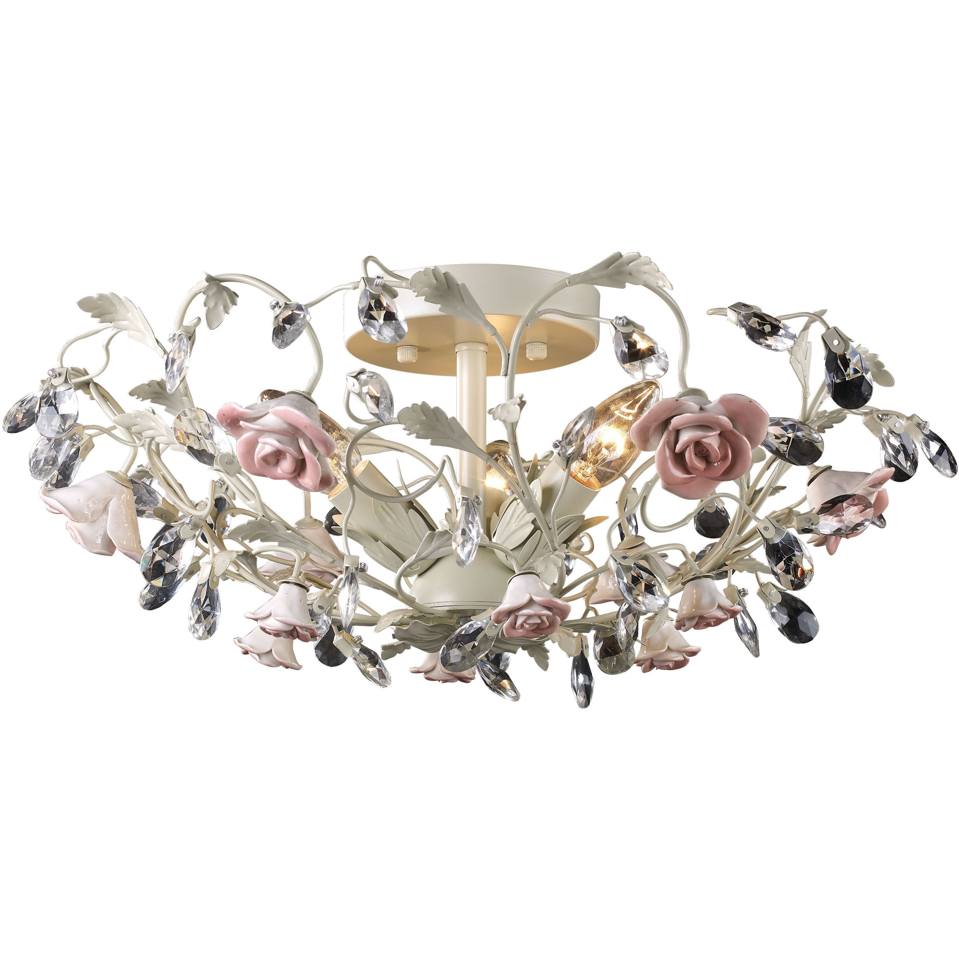 Heritage 3 Light 17 inch Cream Semi Flush Mount Ceiling Light