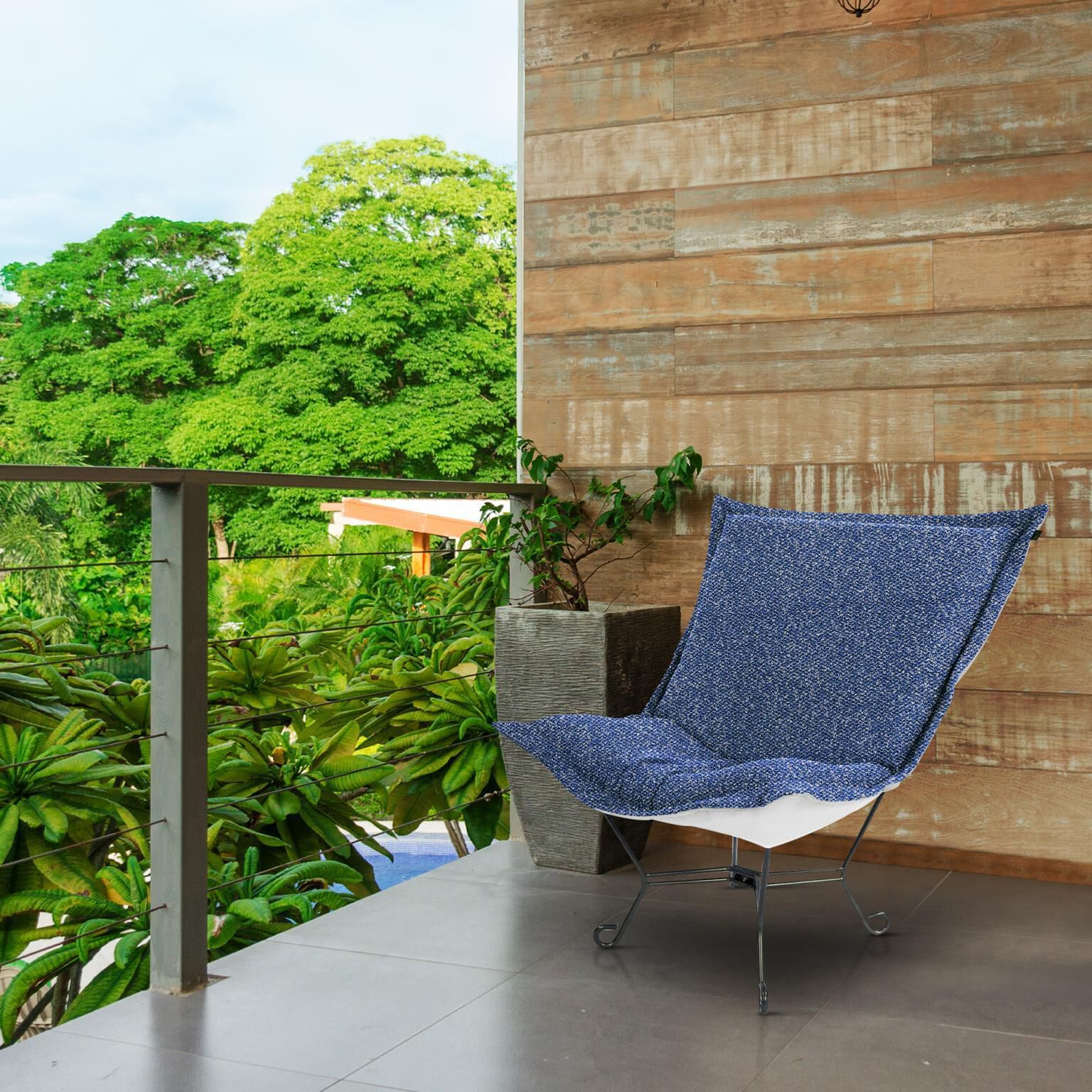 Alicante Indigo Patio Scroll Puff Chair