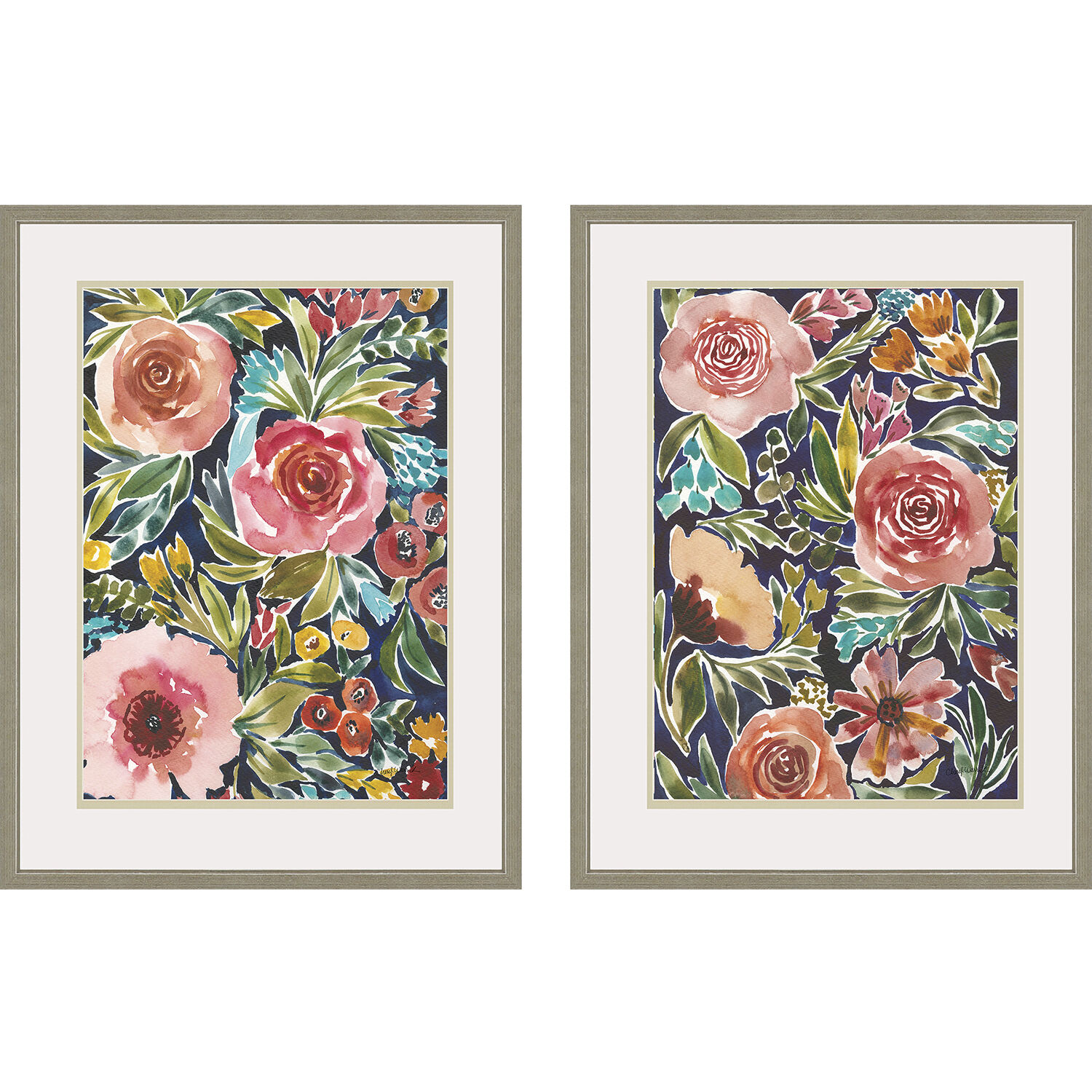 Florals Multi and Green and Pink and Turquoise Framed Art