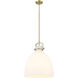 Newton Bell 1 Light 16 inch Brushed Brass Pendant Ceiling Light in Matte White Glass