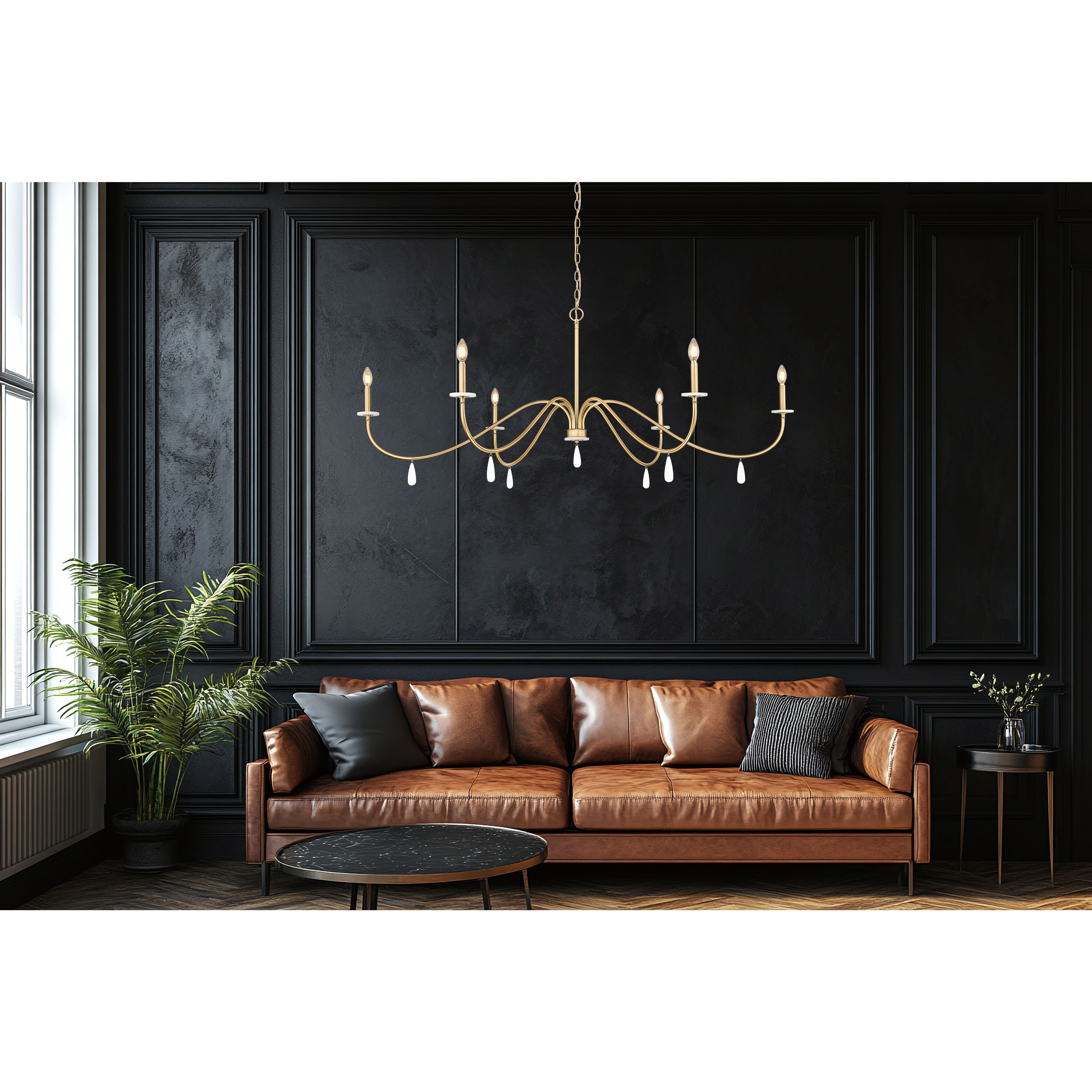 Toussant 6 Light 63 inch Modern Gold Chandelier Ceiling Light