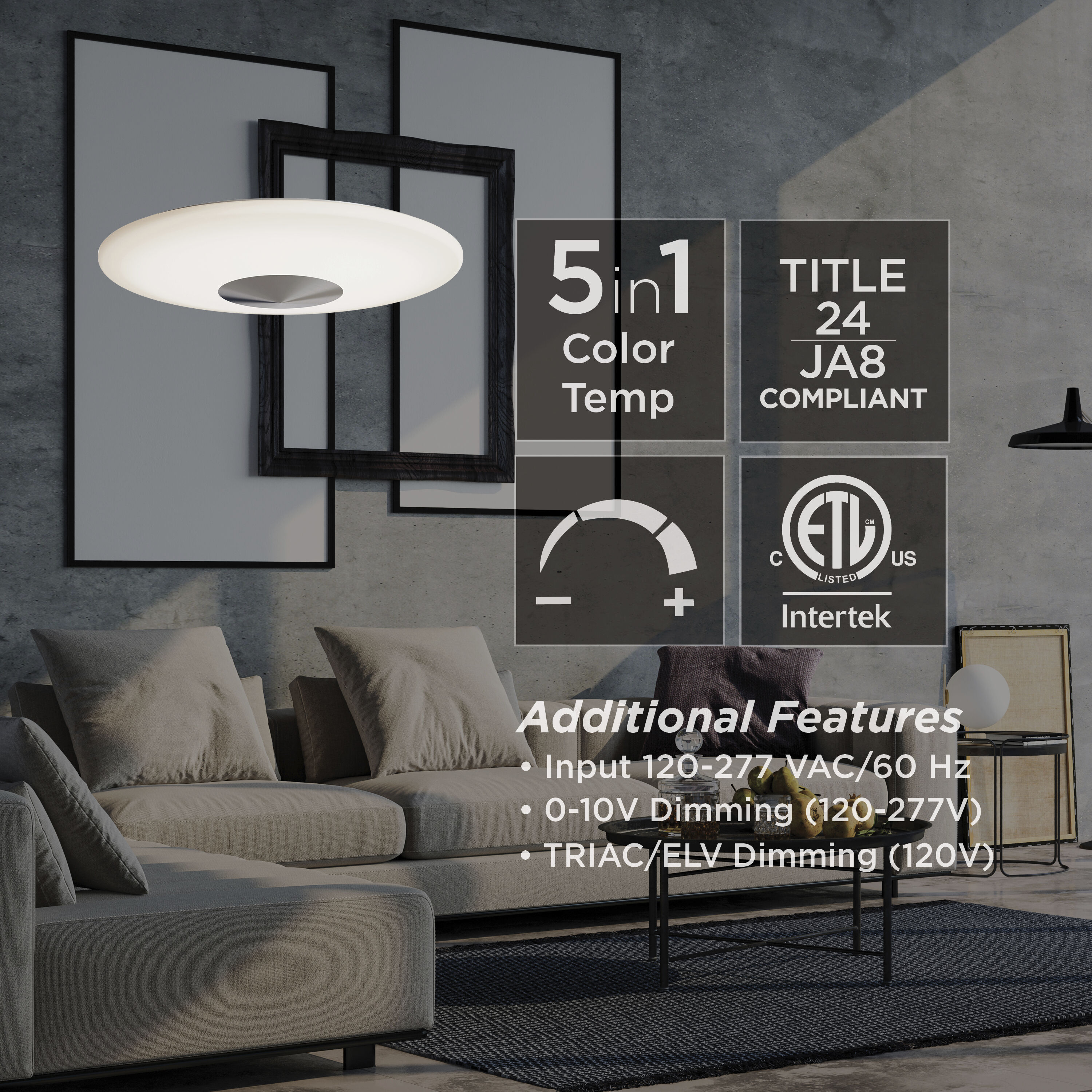 Alpine LED 21 inch Satin Nickel Flush Mount Ceiling Light