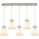 Newton Cone 5 Light 39.75 inch Brushed Satin Nickel Linear Pendant Ceiling Light in White Glass
