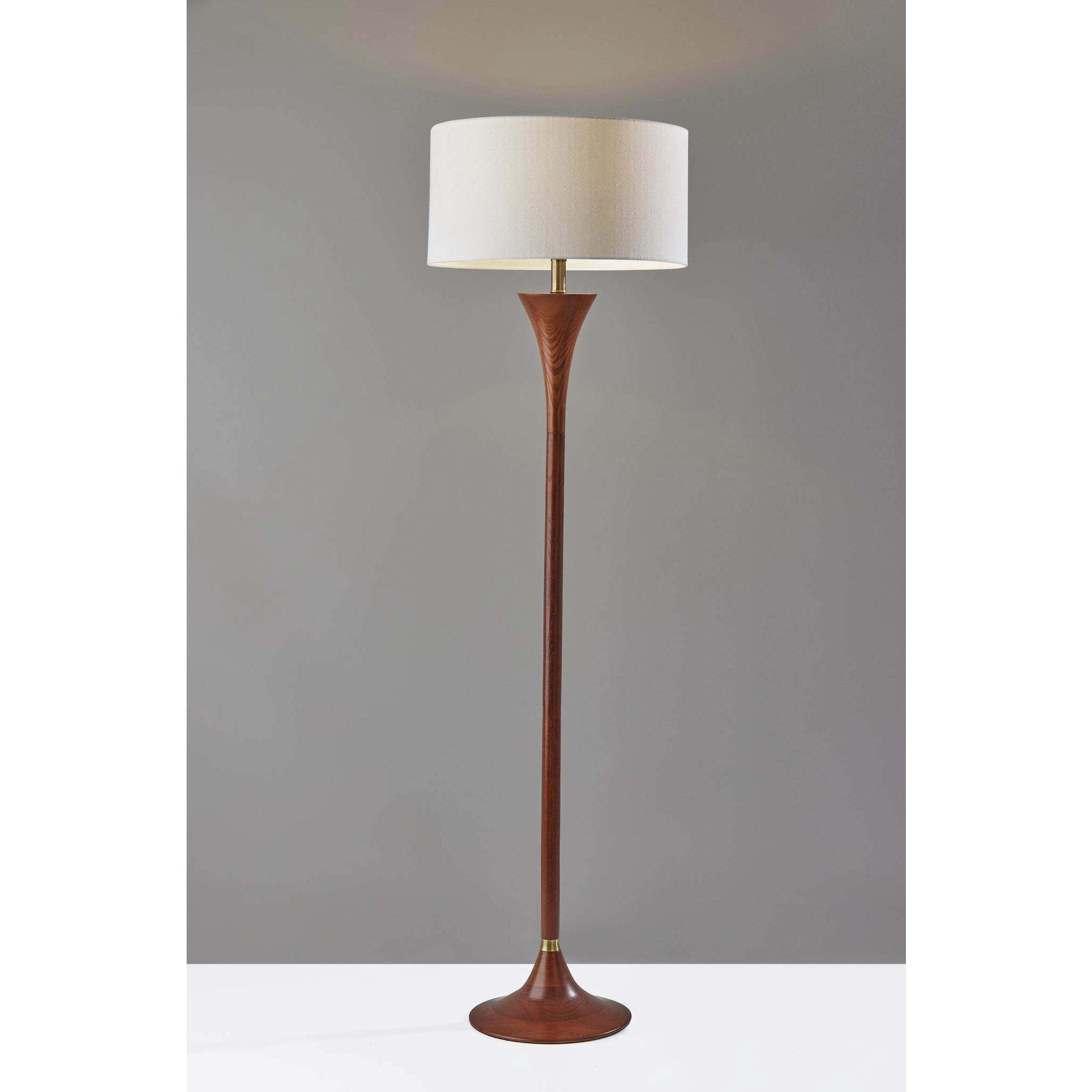 Rebecca 60 inch 100.00 watt Walnut Rubberwood with Antique Brass Accent Floor Lamp Portable Light