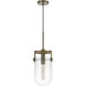 Stovall 1 Light 8.5 inch Antique Brass and Oak Pendant Ceiling Light, Mini Light Design