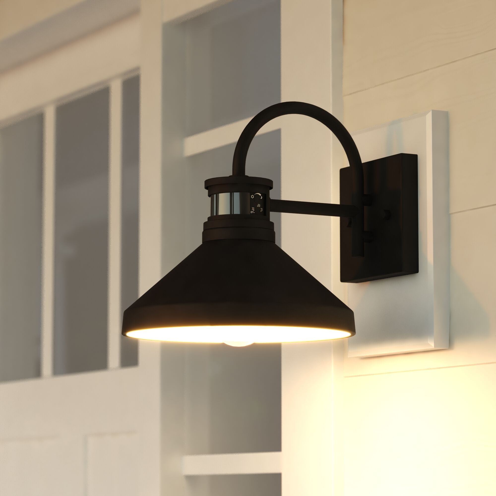 Highland Park 1 Light 9.5 inch Matte Black and White Outdoor Motion Sensor Wall Light