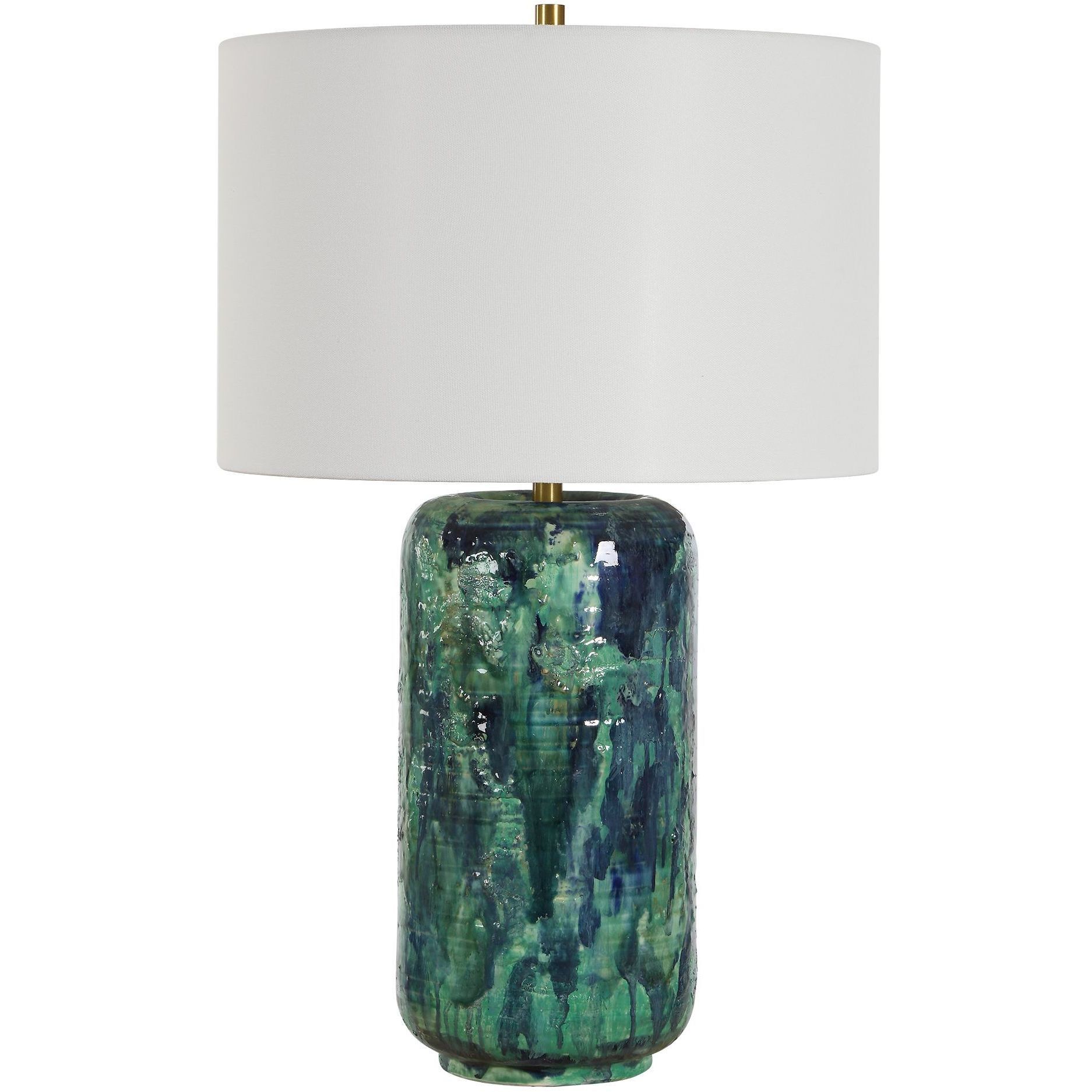 Out Of The Blue 26 inch 150 watt Blue and Green with Antique Brass Table Lamp Portable Light