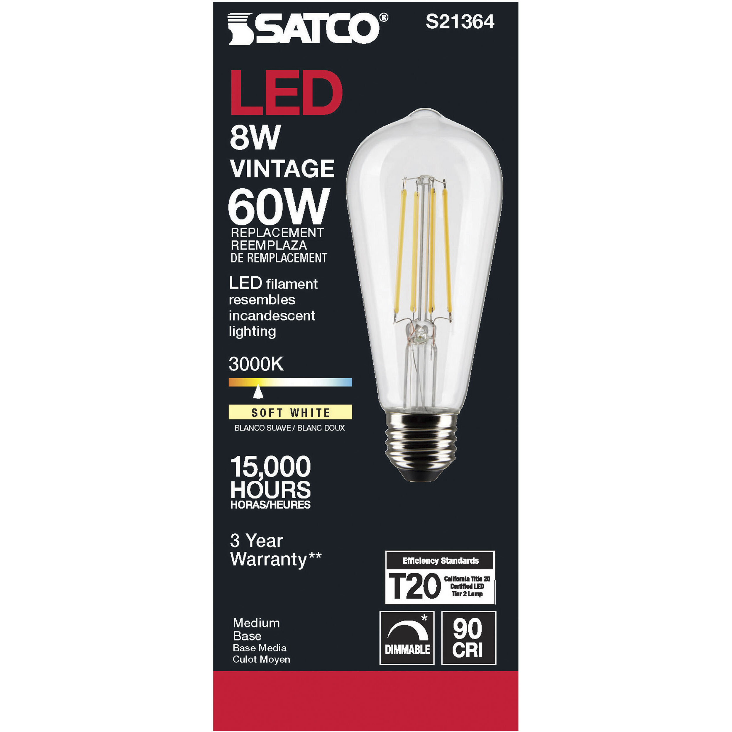 Lumos LED Medium Medium 8.00 watt 3000K LED Filament