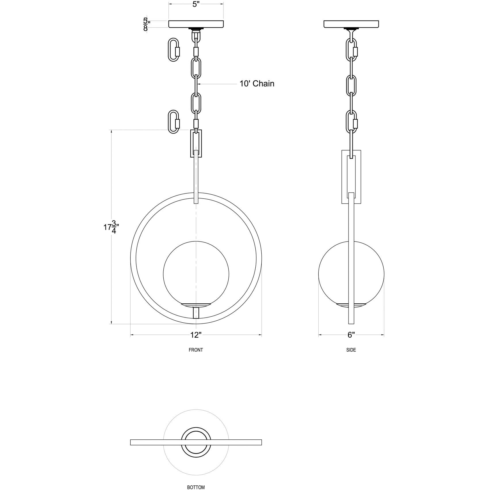 Stopwatch 1 Light 12 inch Matte Black and French Gold Pendant Ceiling Light