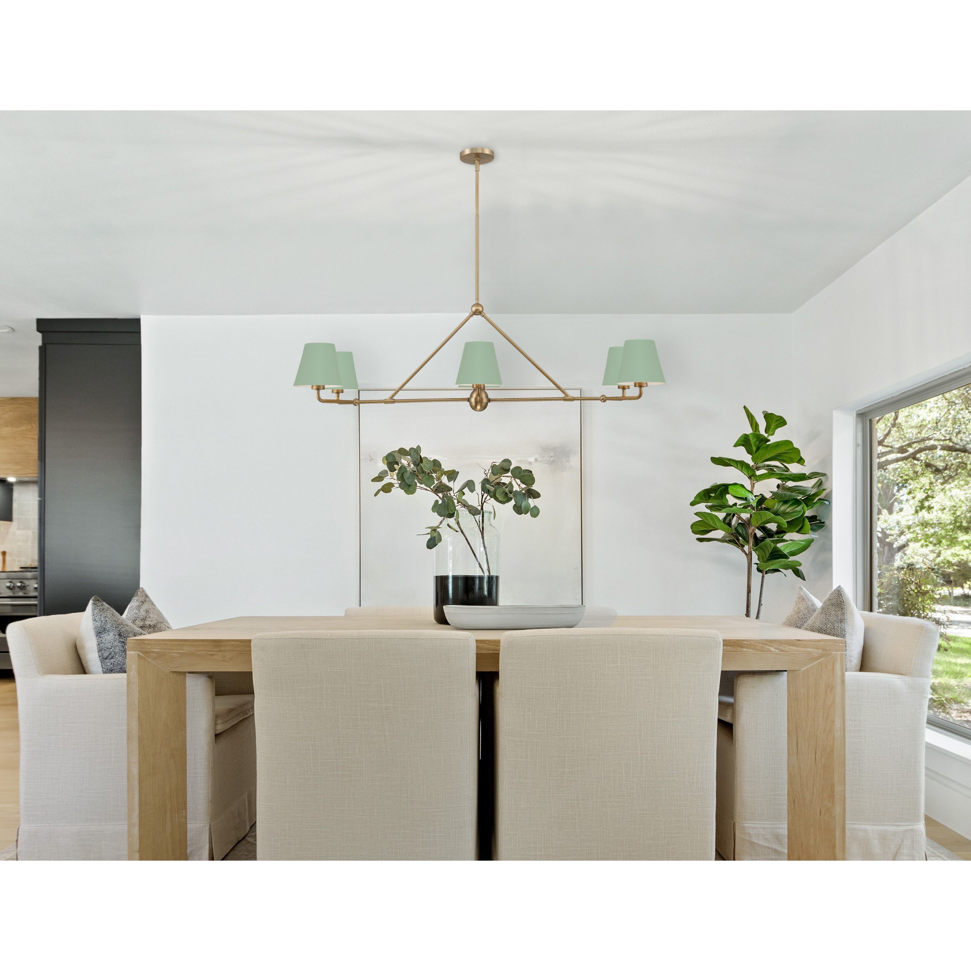 Xavier 6 Light 46 inch Vibrant Gold Linear Chandelier Ceiling Light in Vibrant Gold and Green