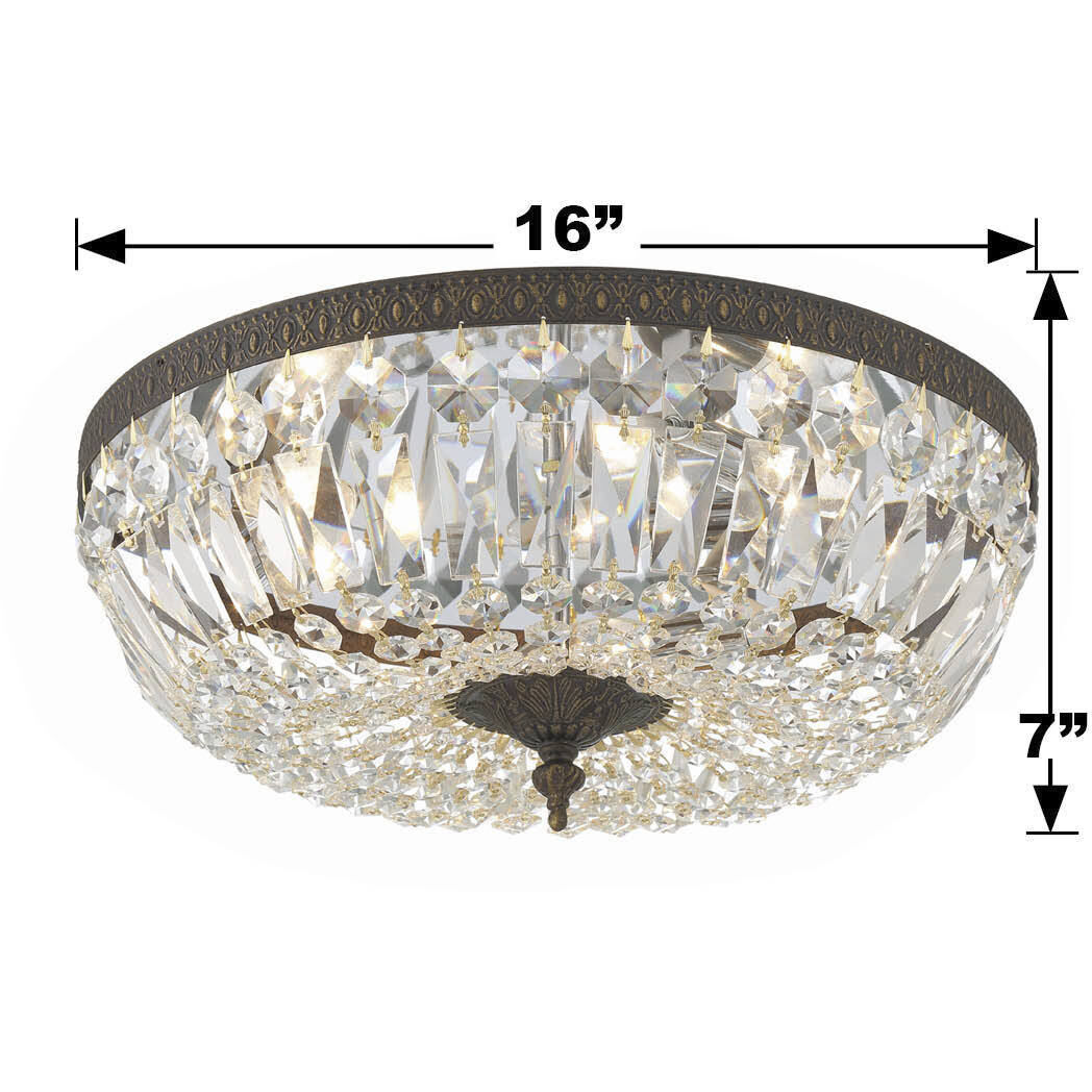 Waltham 3 Light 16 inch English Bronze Flush Ceiling Light in Clear Hand Cut